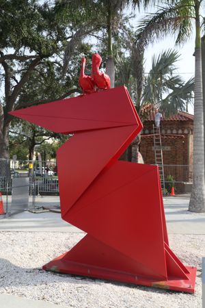 Netted sculpture billows above St. Petersburg pier - Fabric