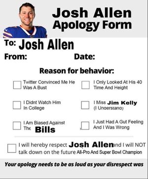 Bills QB Josh Allen has apology form making rounds on social media (Pass it  on) 