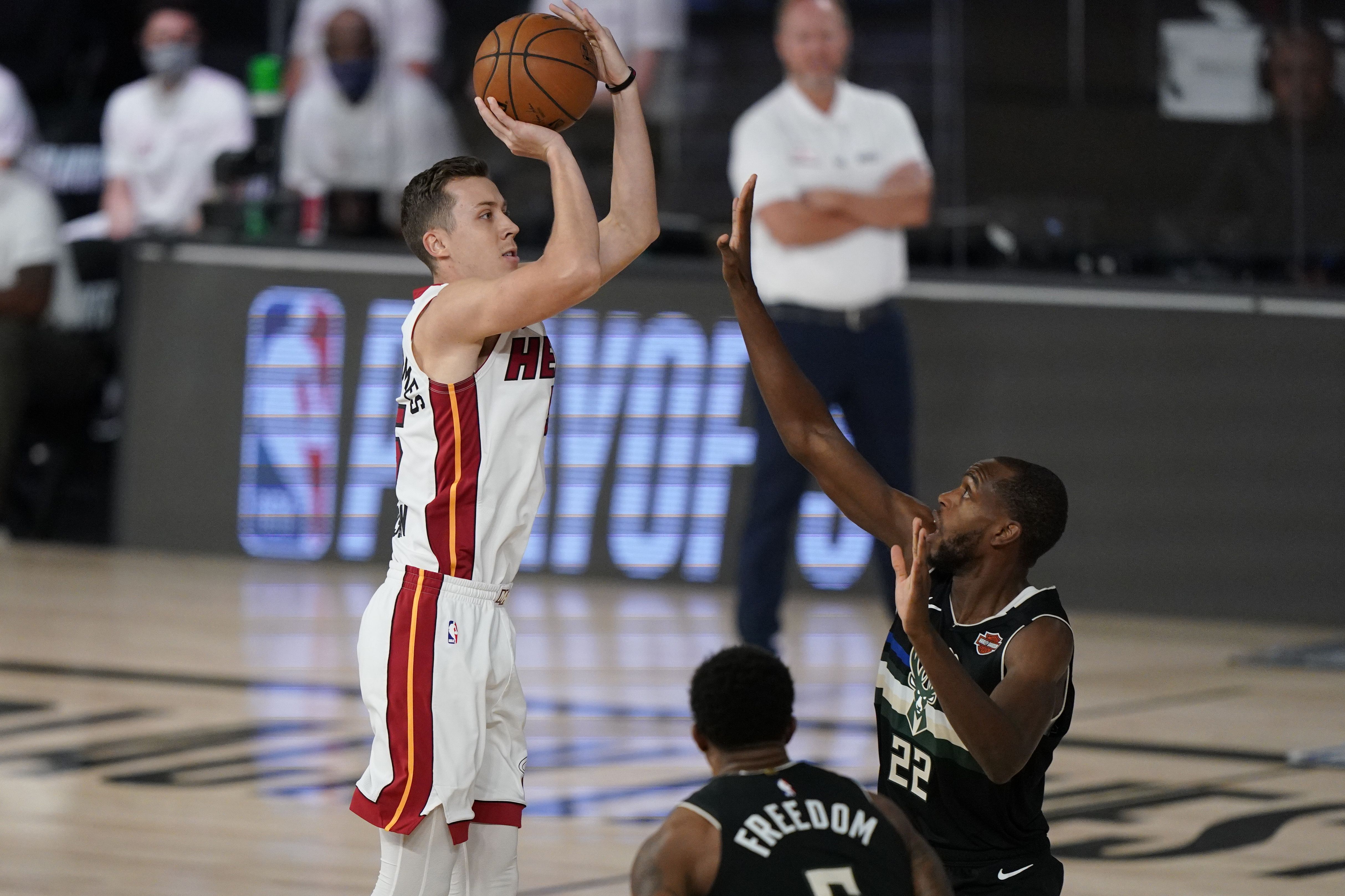 Duncan Robinson of the Miami Heat shoots the ball against the
