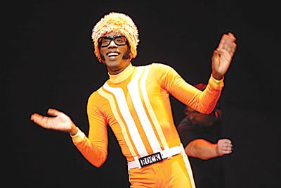 DJ Lance Rock, center, Muno and Plex perform onstage at Yo Gabba Gabba!  Live!: Get The Sillies Out! 50+ city tour kick-off performance on  Thanksgiving weekend at Nokia Theatre L.A. Live on