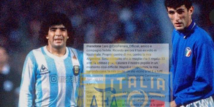 Ciro Ferrara subasta camiseta que le dio Maradona para ir en ayuda