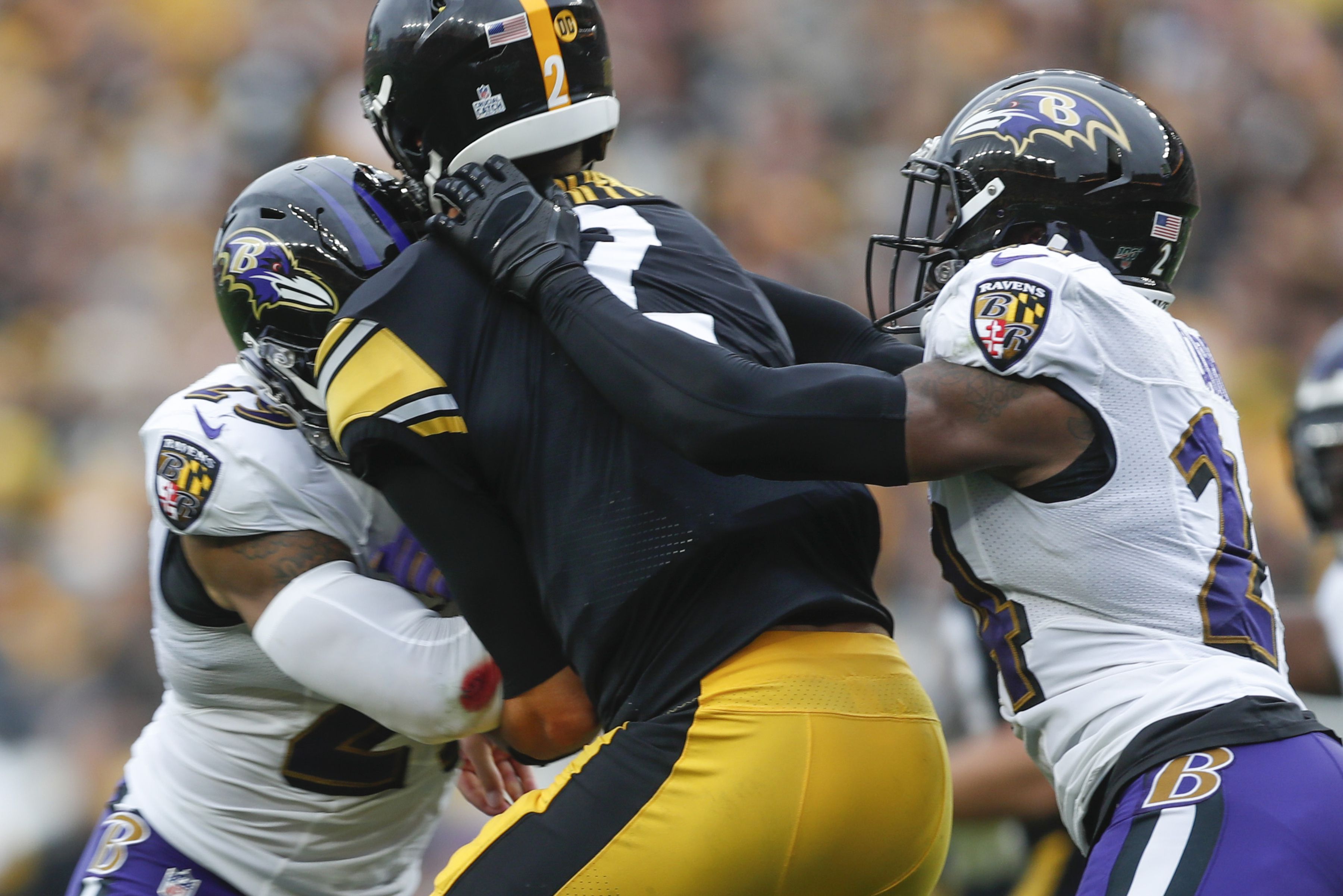 Baltimore, United States. 12th Jan, 2020. Baltimore Ravens defensive end  Jihad Ward (53) reacts on the sideline during the third quarter of a  division playoff game against the Tennessee Titans at M&T