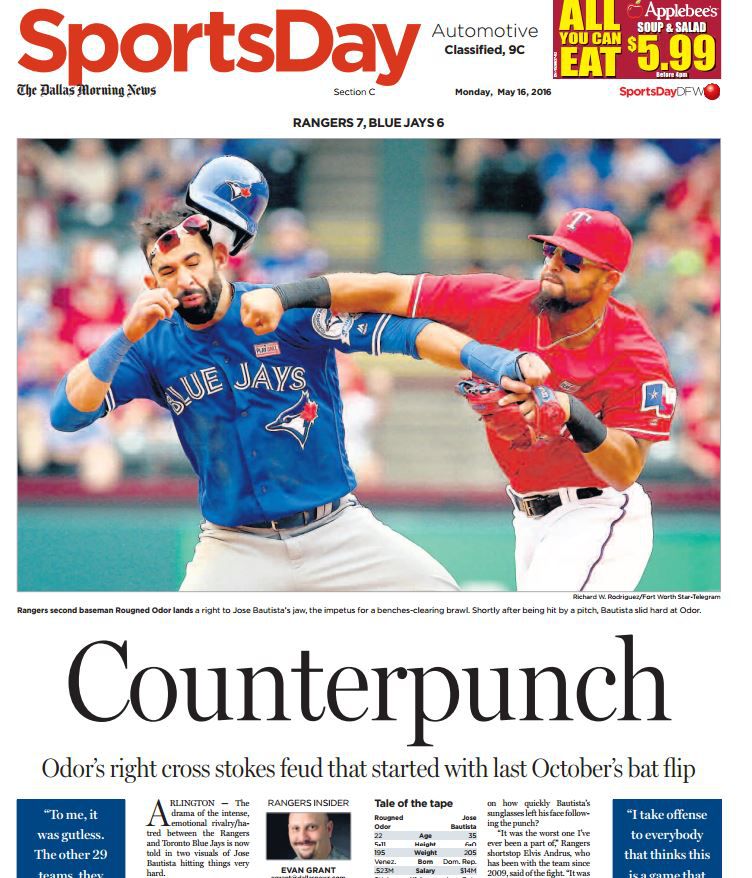 ESPN - On This Date: Rougned Odor punched Jose Bautista and sparked an  infamous brawl in Arlington.