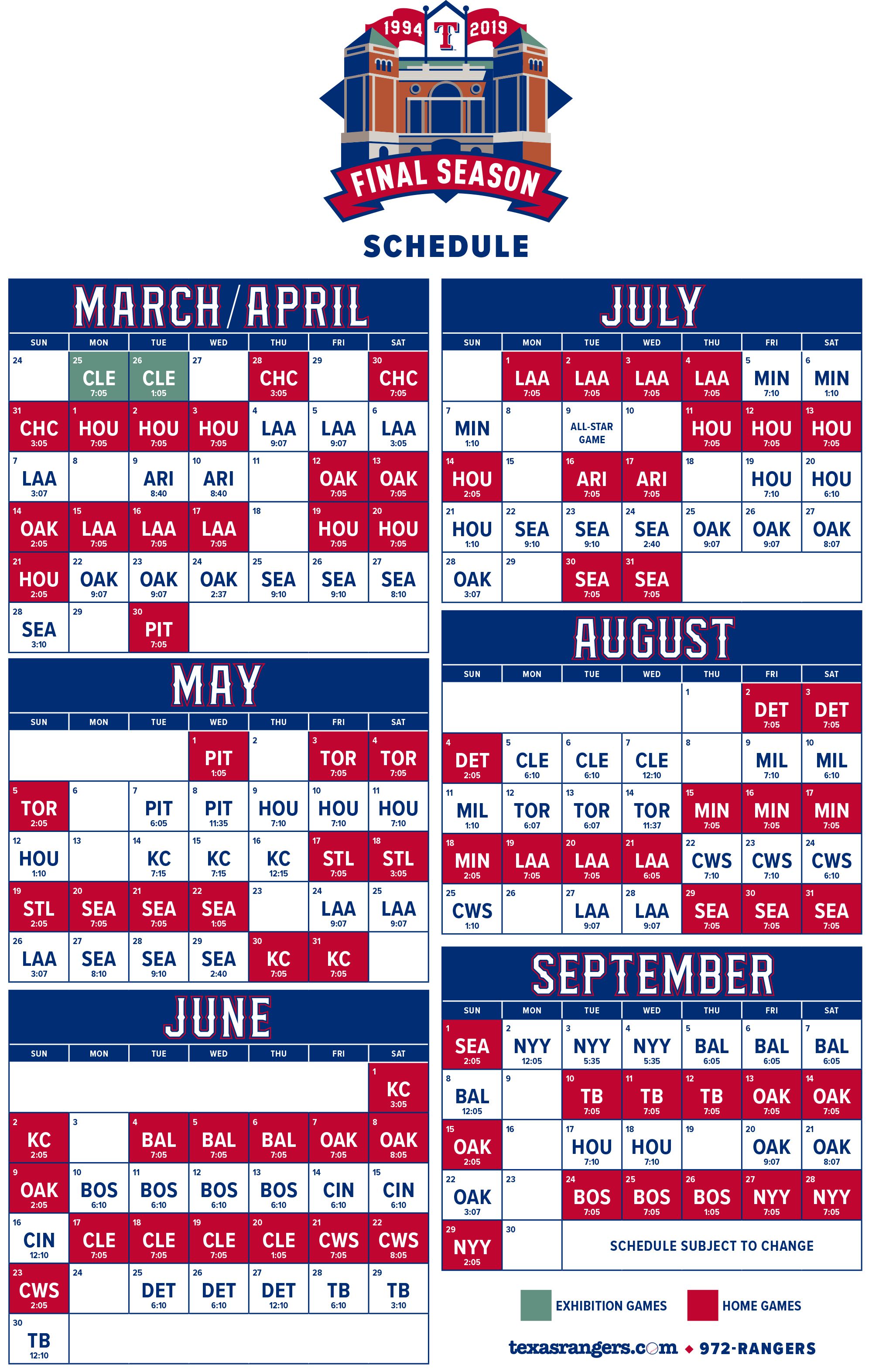 Texas Rangers Announce 2019 Spring Training Schedule, Times – NBC