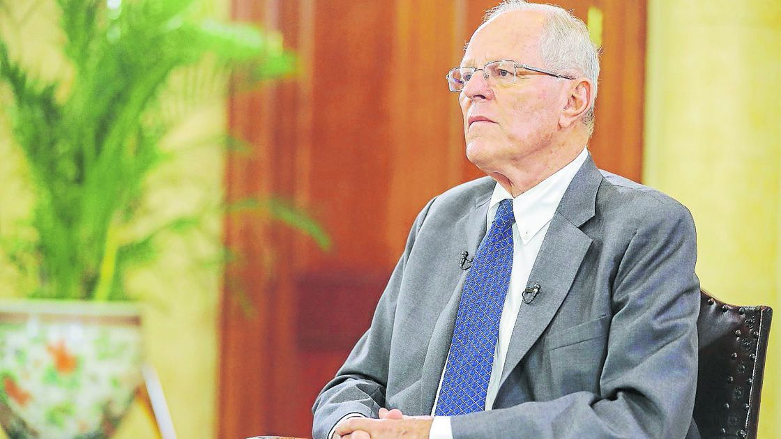 Peruvian President Pedro Pablo Kuczynski gives an interview to the media at the Government Palace in Lima