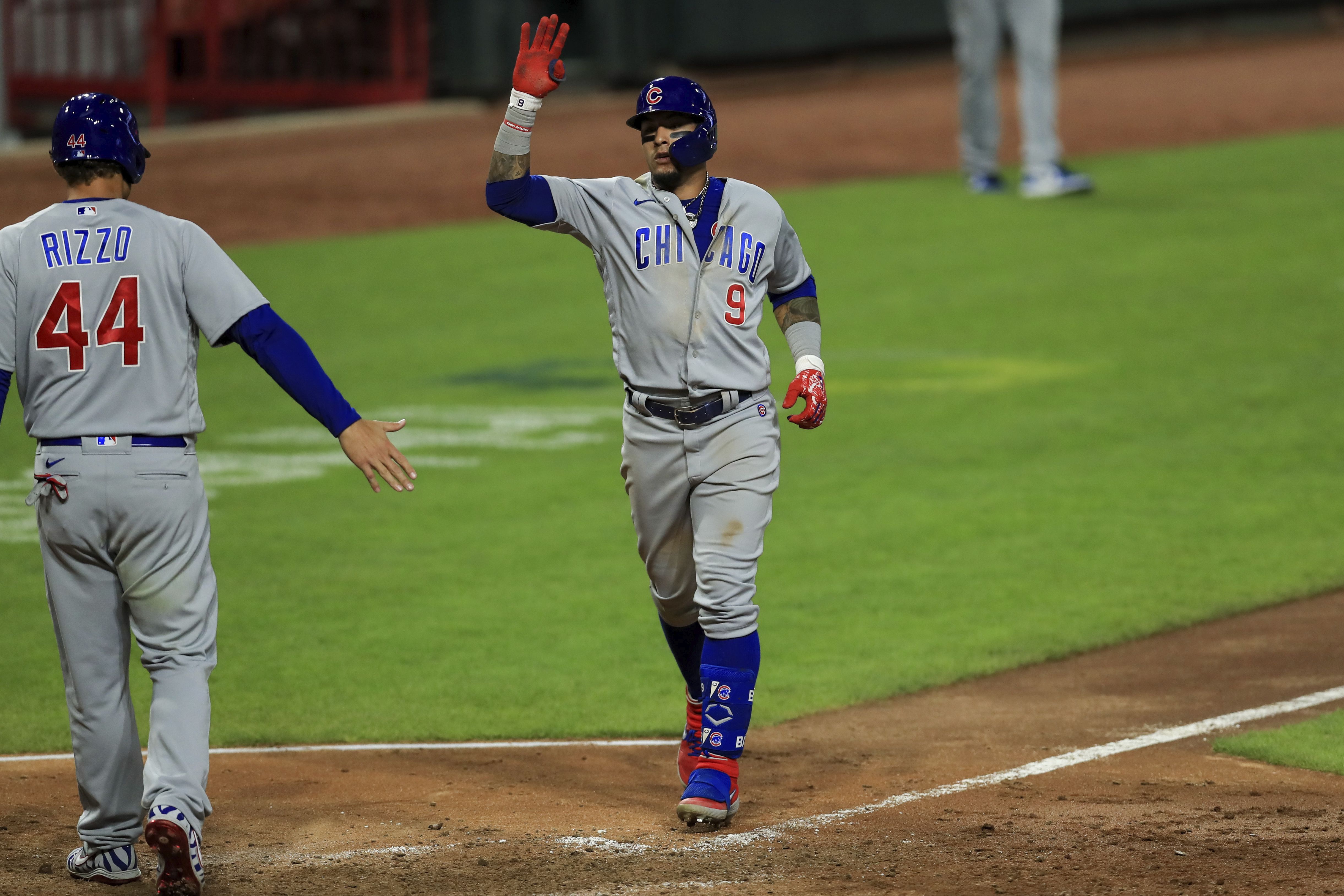 Chicago Cubs Kris Bryant celebrates with Anthony Rizzo (44) after