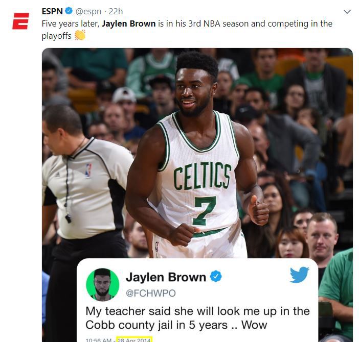 Celtics star Jaylen Brown's has the last laugh five years after his teacher  said he'd be in prison