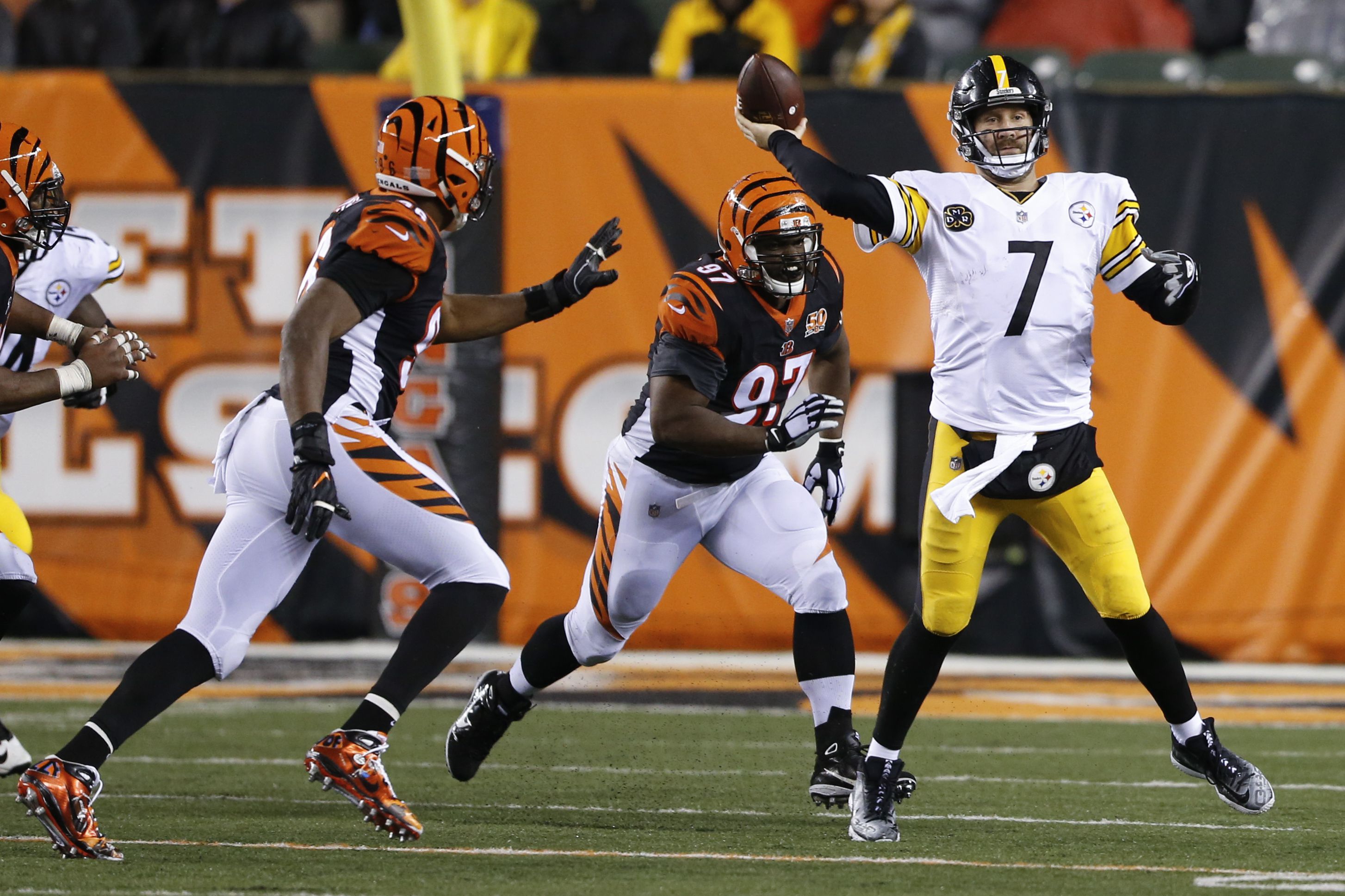 Pittsburgh Steelers wide receiver JuJu Smith-Schuster (19) runs off the  field following the 29-14 win against the Cincinnati Bengals at Heinz Field  in Pittsburgh on October 22, 2017. Photo by Archie Carpenter/UPI