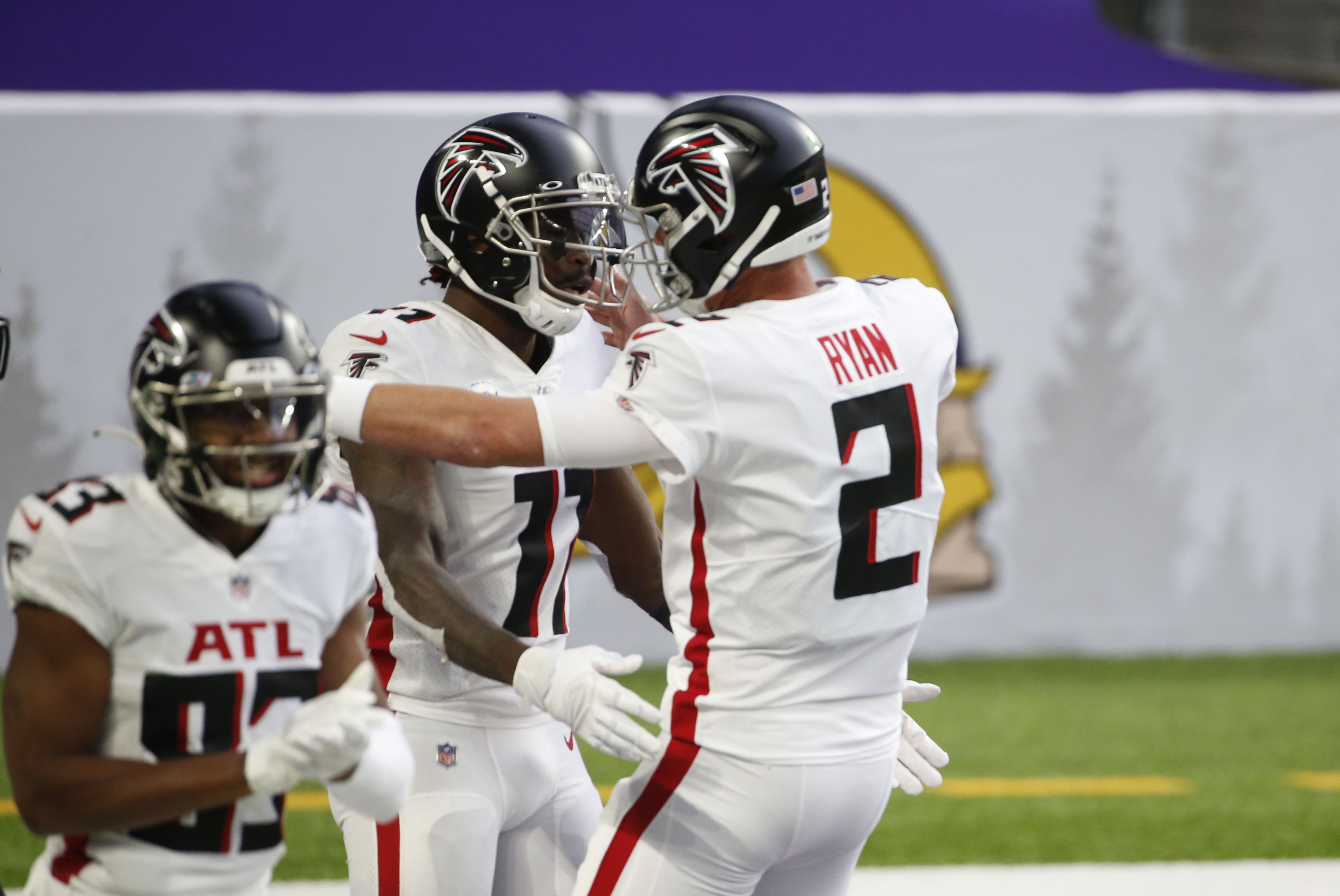 Atlanta Falcons running back Todd Gurley II carries the ball up field  during the first half of an NFL football game against the Minnesota  Vikings, Sunday, Oct. 18, 2020, in Minneapolis. (AP