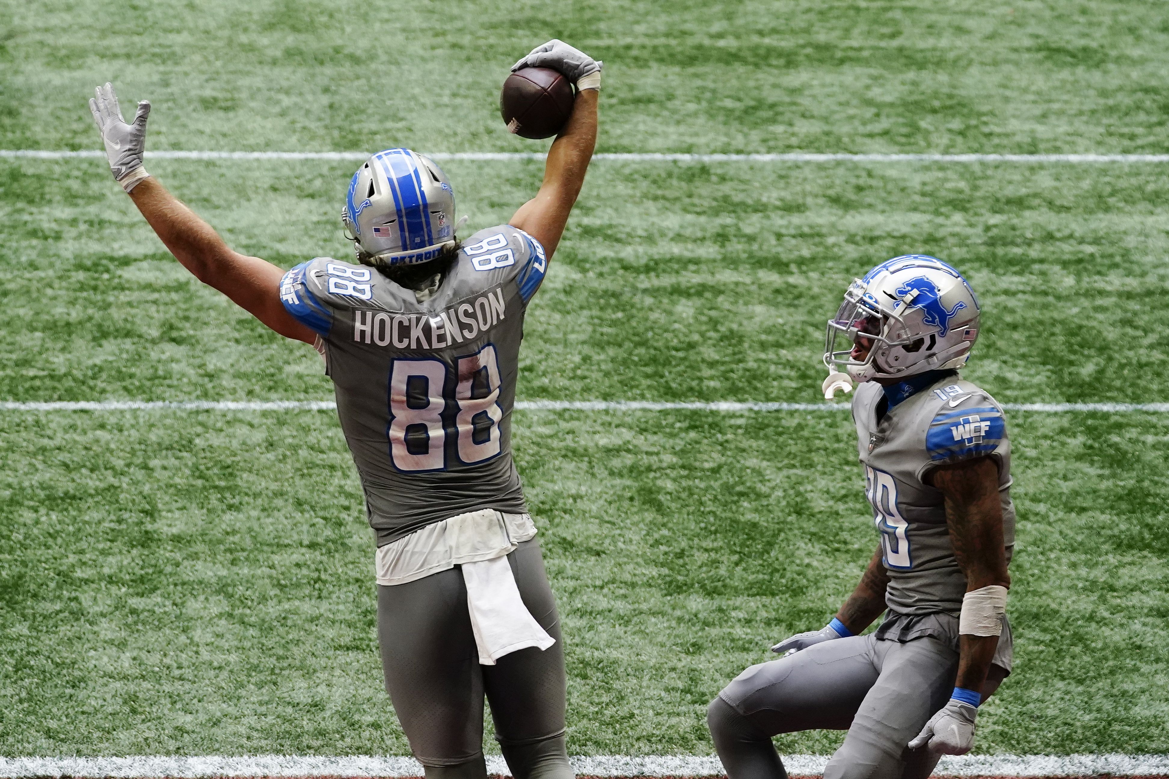 T.J. Hockenson Celebrates Touchdowns & Engagement During 1st Pro