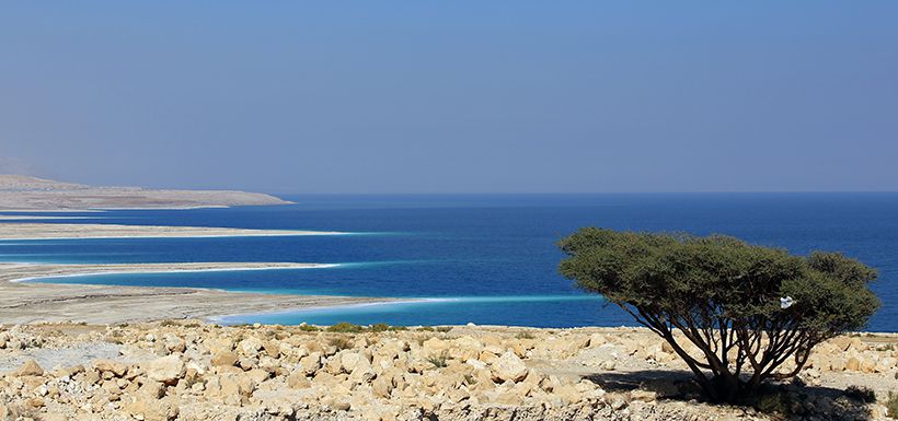 Imagen de 2014 de la zona de Ein Gedi, en Israel, que muestra el retroceso del mar Muerto. Una investigación afirma que el lago podría desaparecer en 50 años. Foto: AFP