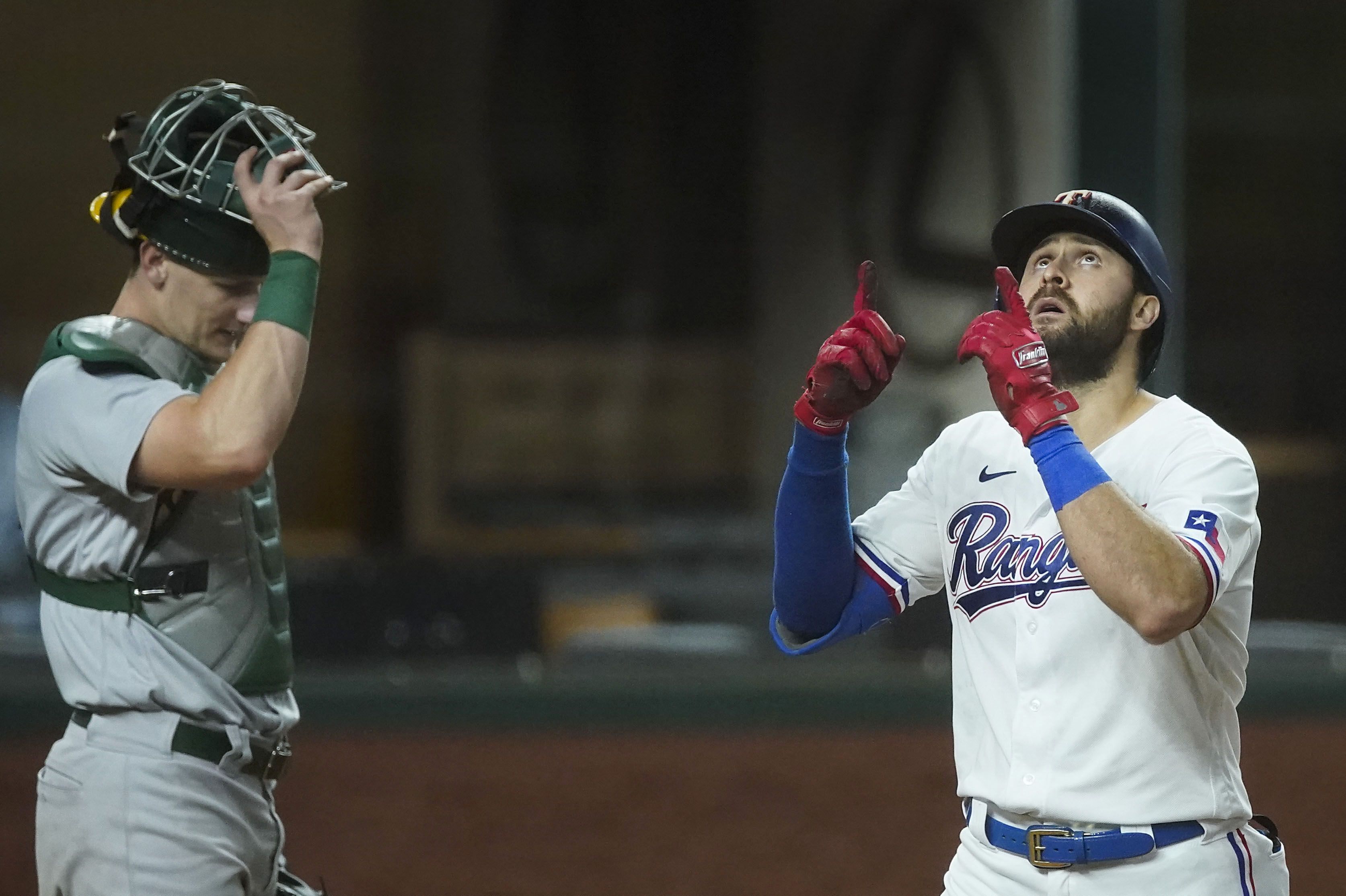 Photos: Rangers rookie Sherten Apostel celebrates first MLB hit, Elvis  Andrus, Rougned Odor homer in doubleheader as Texas splits d…