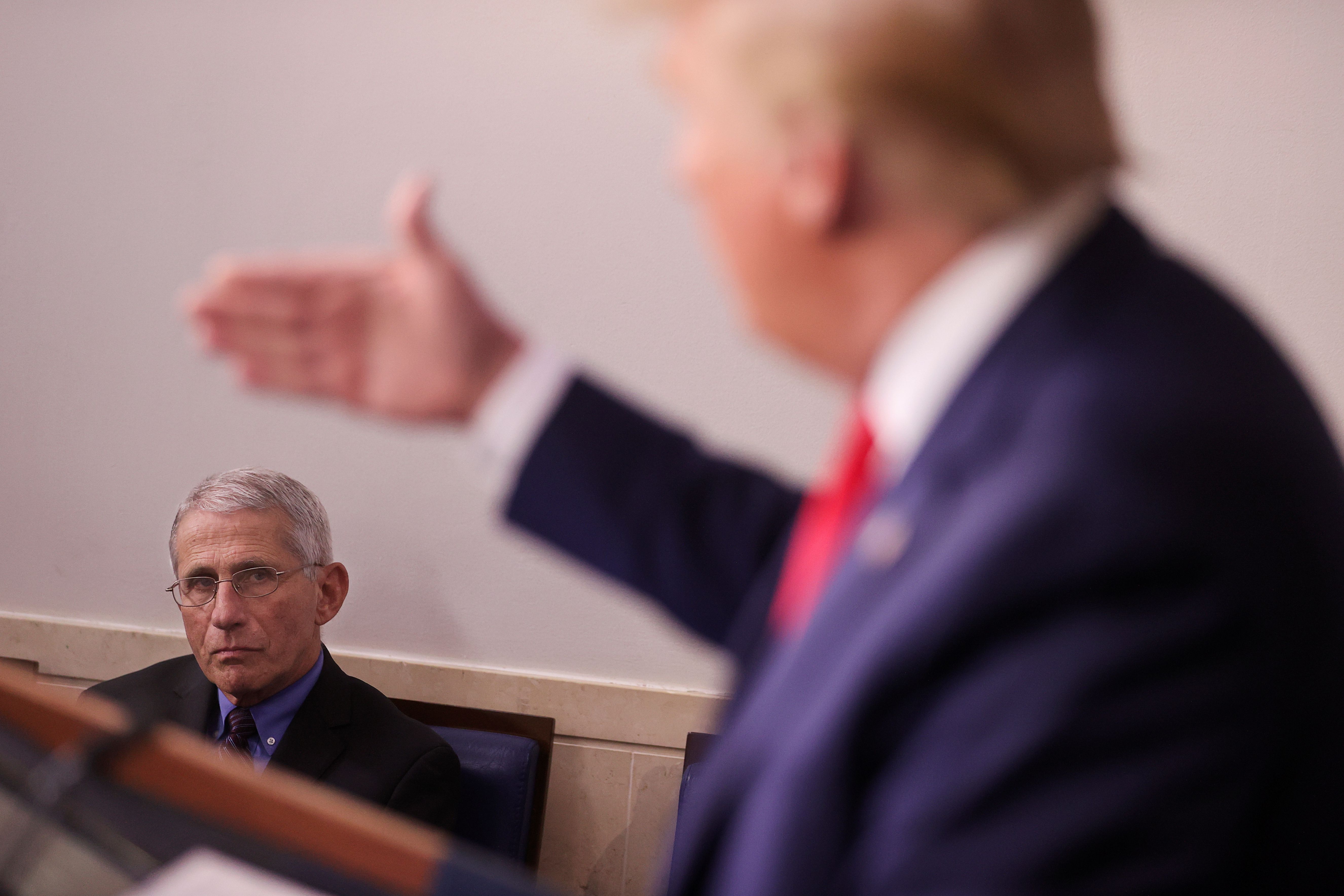 Dr. Anthony Fauci attends daily coronavirus response briefing at the White House in Washington