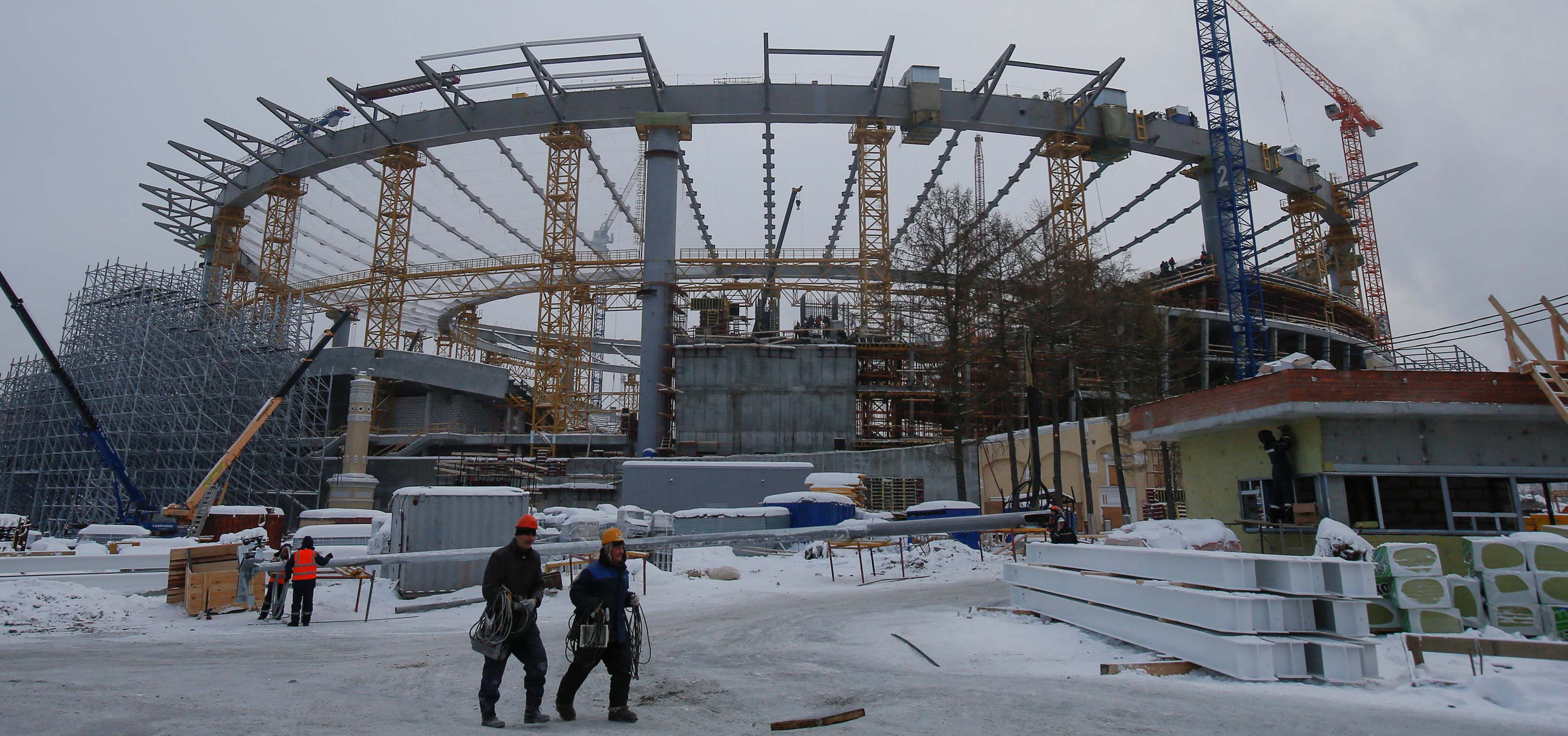 A general view shows the Yekaterinburg Arena stadium under construction, that will host 2018 FIFA World Cup matches, in Yekaterinburg