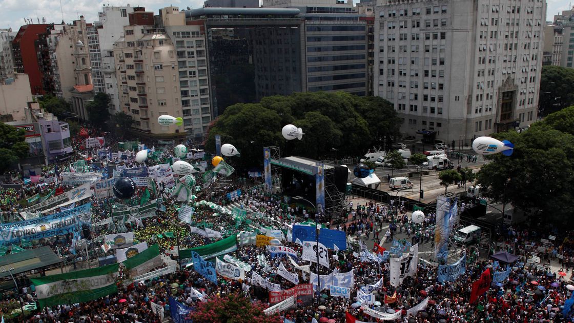 Demonstrators protest against labour reforms during a Truckers' union march in Buenos Aires