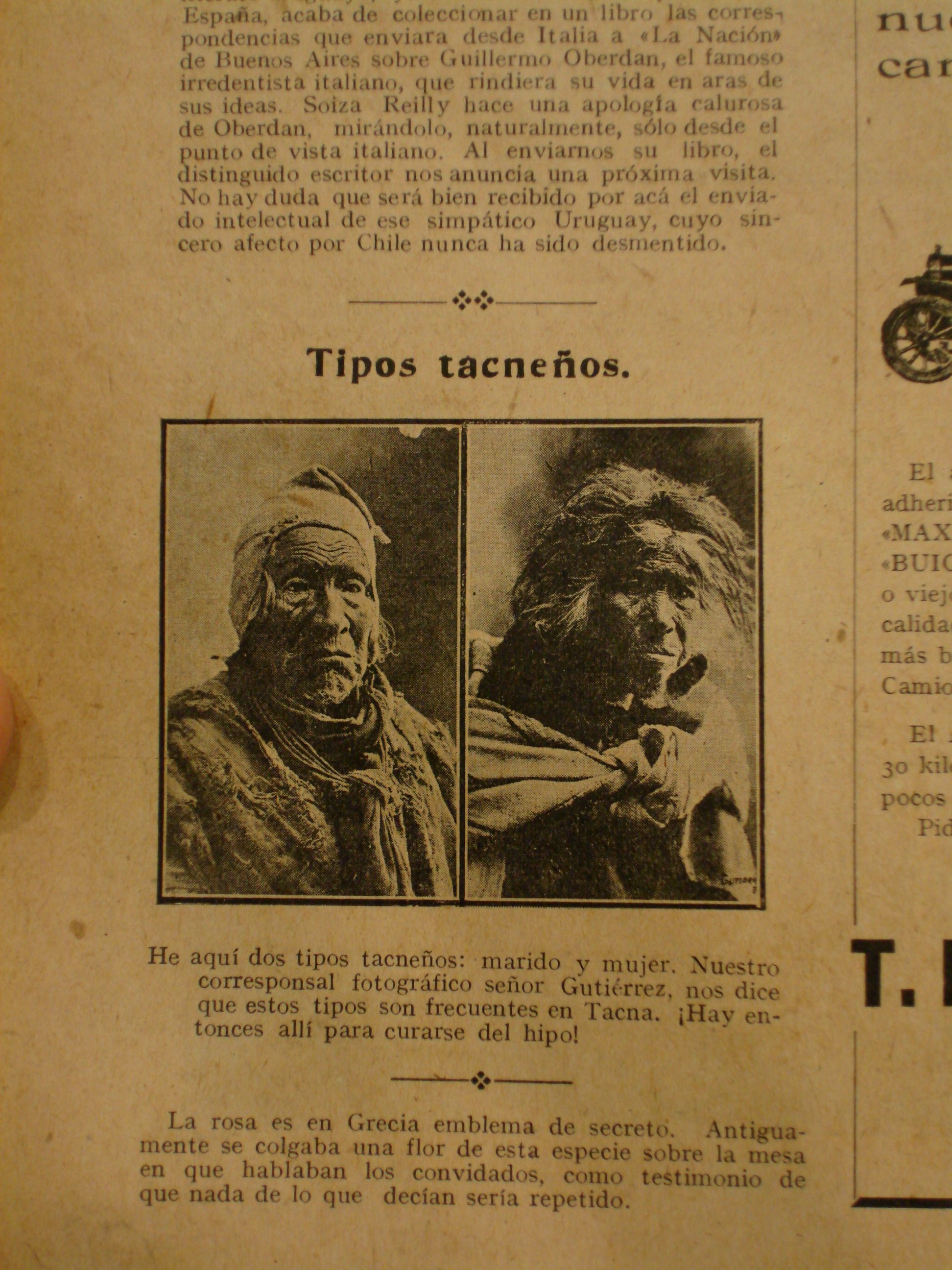 “Tipos tacneños”. Revista Sucesos N°775, 02 de Agosto de 1917.