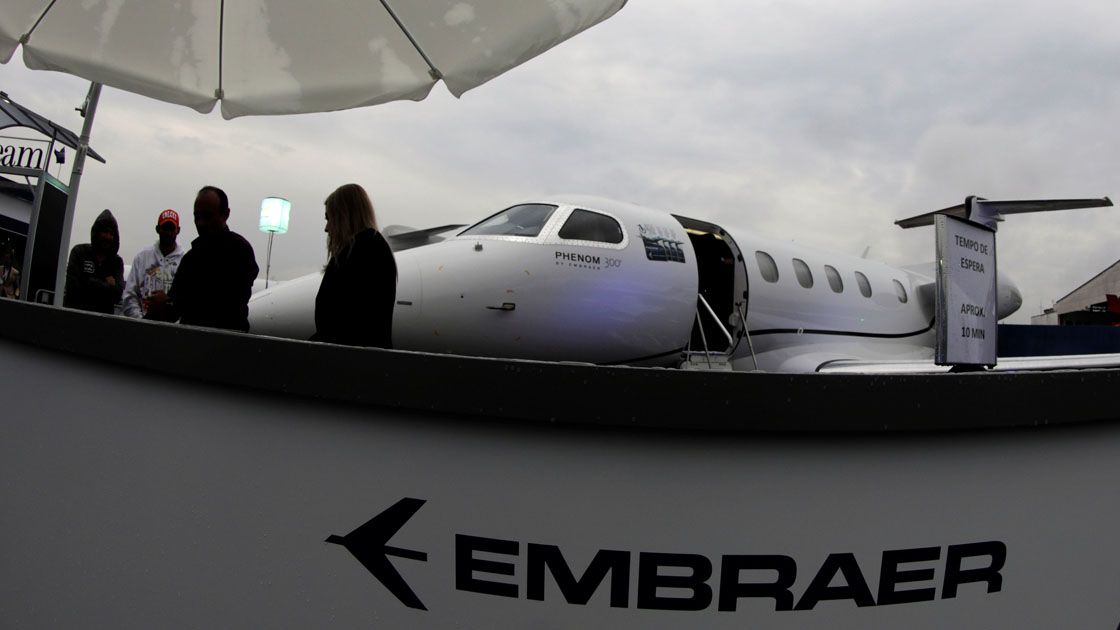 The Embraer Phenom 300 is displayed during the Latin American Business Aviation Conference & Exhibition fair (LABACE) at Congonhas airport in Sao Paulo