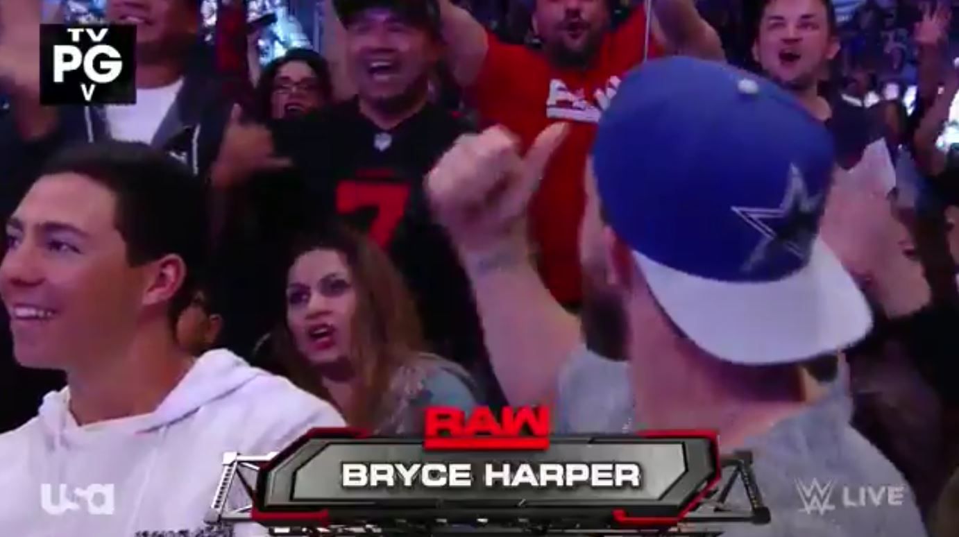 Nationals OF Bryce Harper reps Cowboys Nation during WWE Monday Night Raw  in Vegas