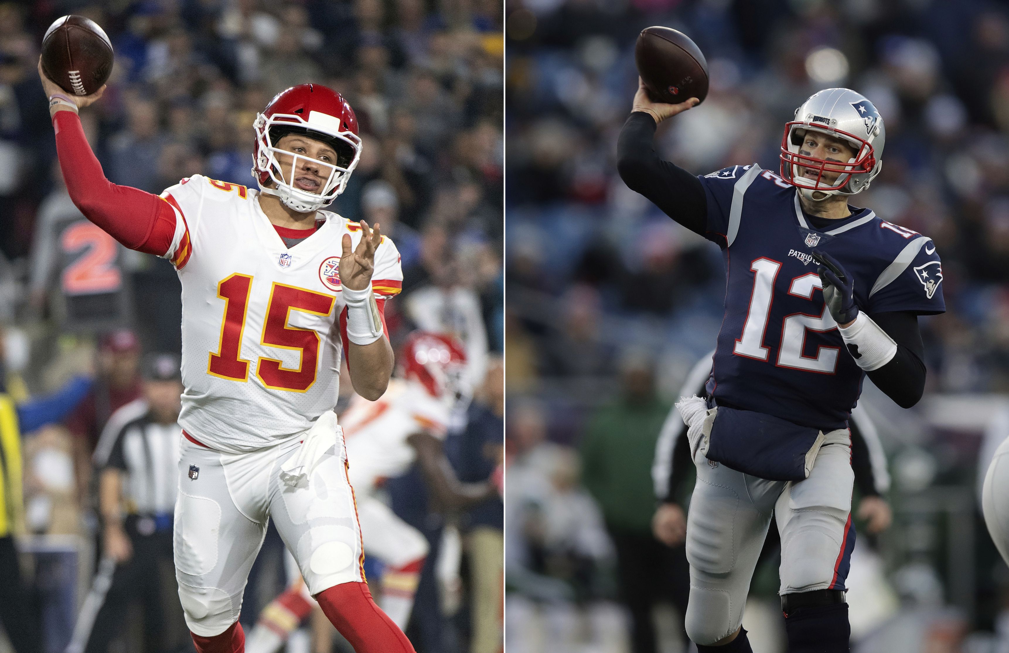 New England Patriots quarterback Tom Brady looks for a receiver during the  first half of the AFC Championship NFL football game against the Kansas  City Chiefs, Sunday, Jan. 20, 2019, in Kansas