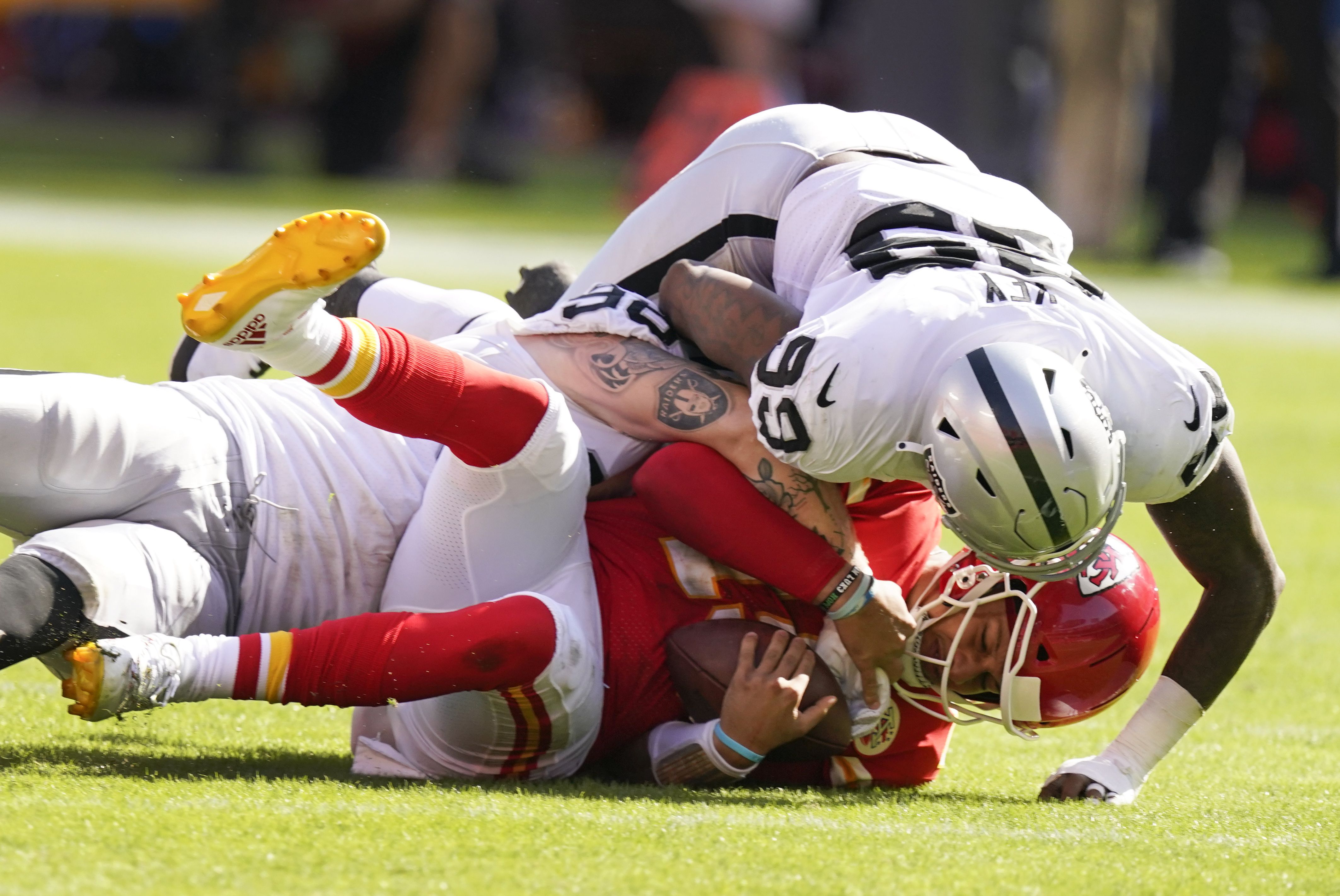 Carolina Panthers defensive end Brian Burns engulfs Cincinnati Bengals  quarterback Joe Burrow for red-zone sack just before halftime