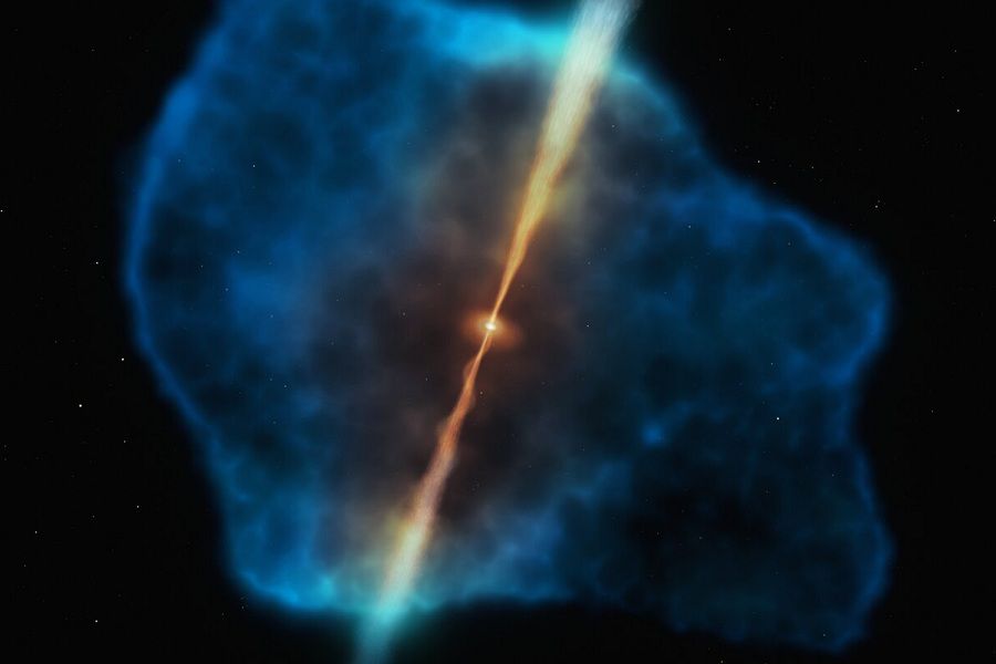 Artistic impression of a distant quasar surrounded by a gas halo