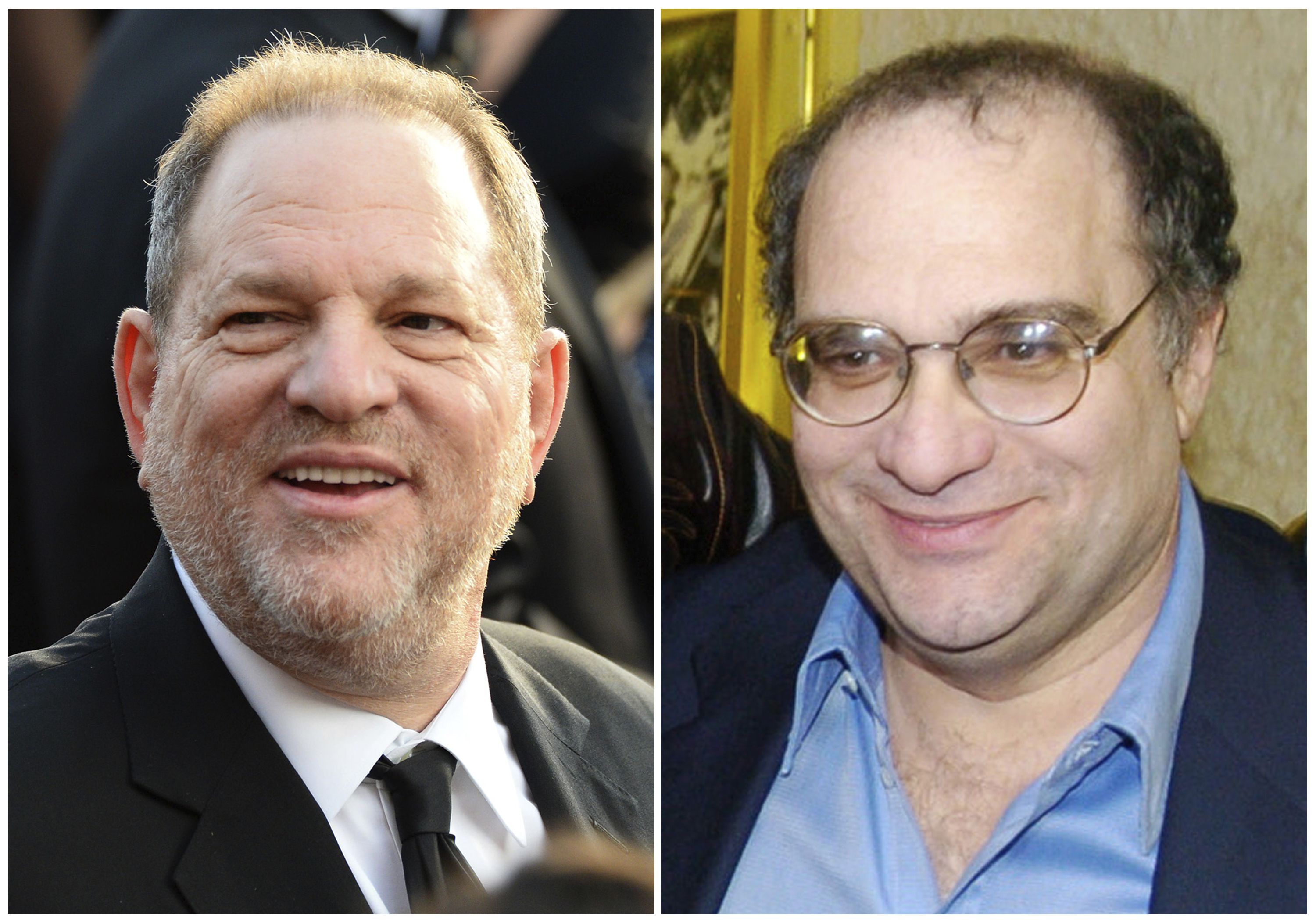 This combination photo shows Harvey Weinstein arrives at the Oscars i