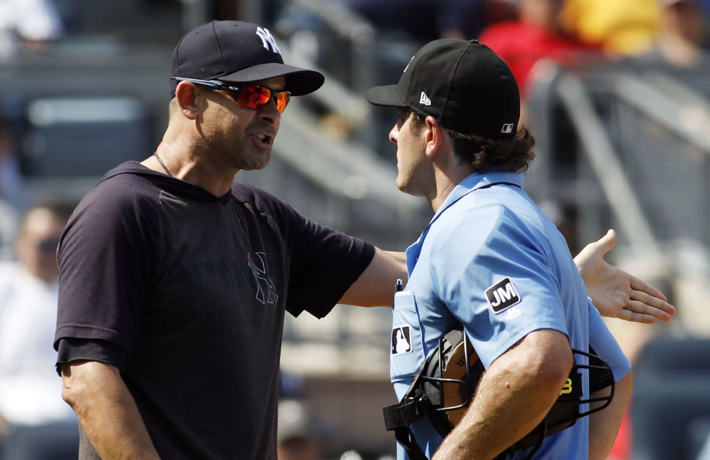 Manager Aaron Boone of the New York Yankees in the dugout before