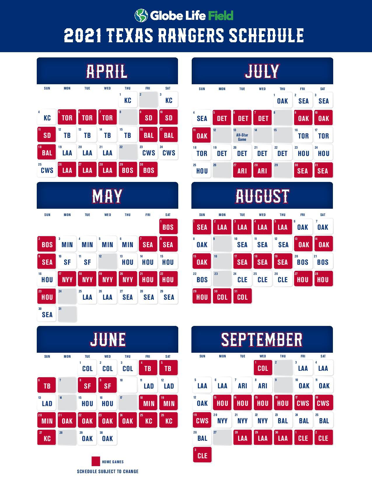 Texas Rangers announce 8 regular season schedule