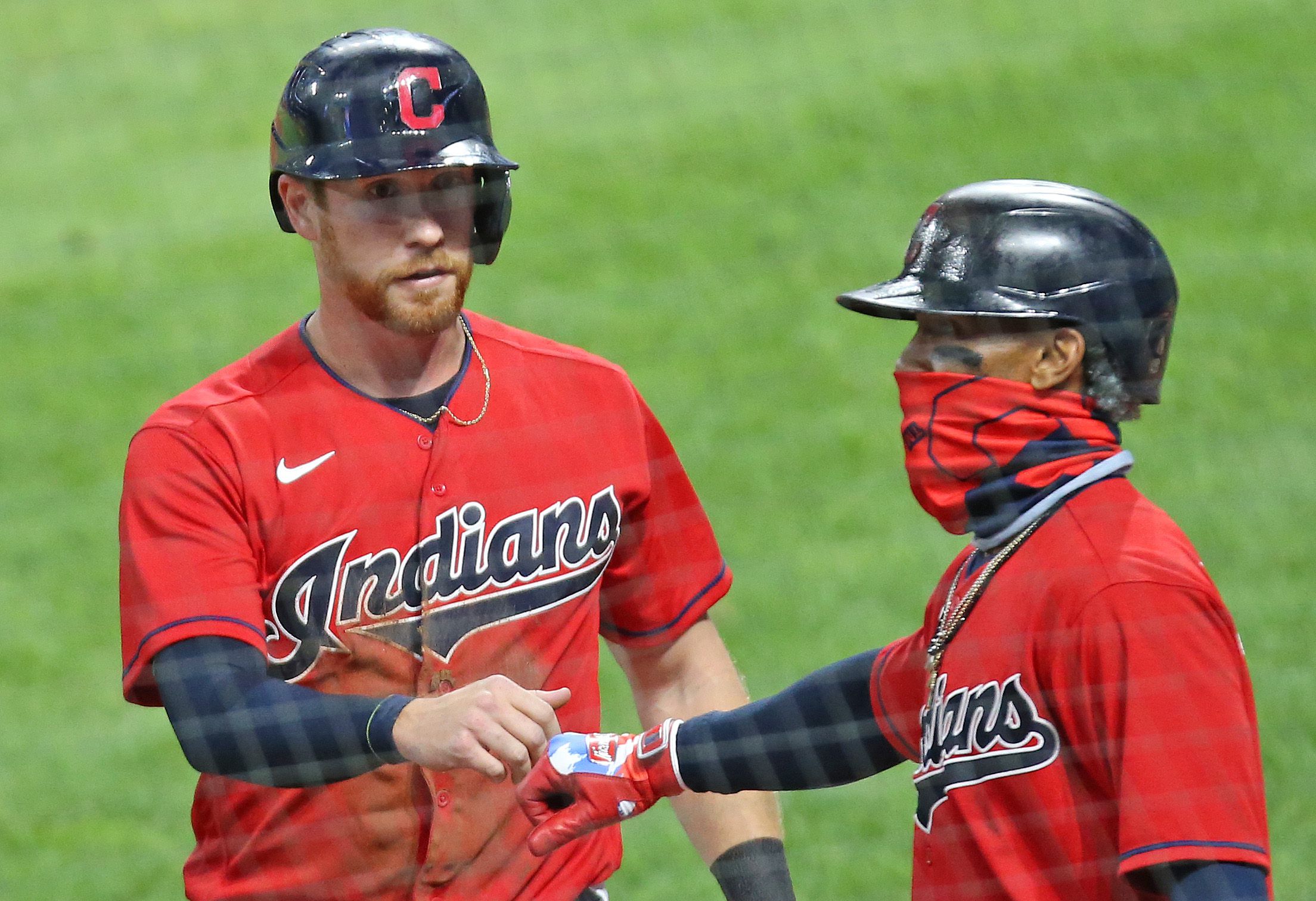 Catcher Sandy Alomar of the Cleveland Indians wears a helmet equipped  News Photo - Getty Images