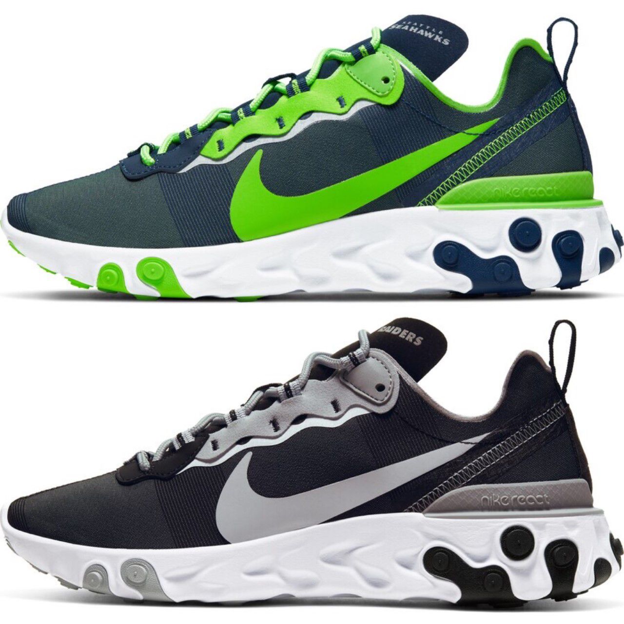 petal session Mediate Seattle Seahawks or Oakland Raiders React Element 55 shoes: Which team got  the better limited edition Nike sneakers? - oregonlive.com