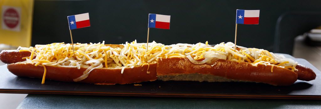 Behold the monstrous two-foot-long Texas Rangers 'boomstick' hot dog