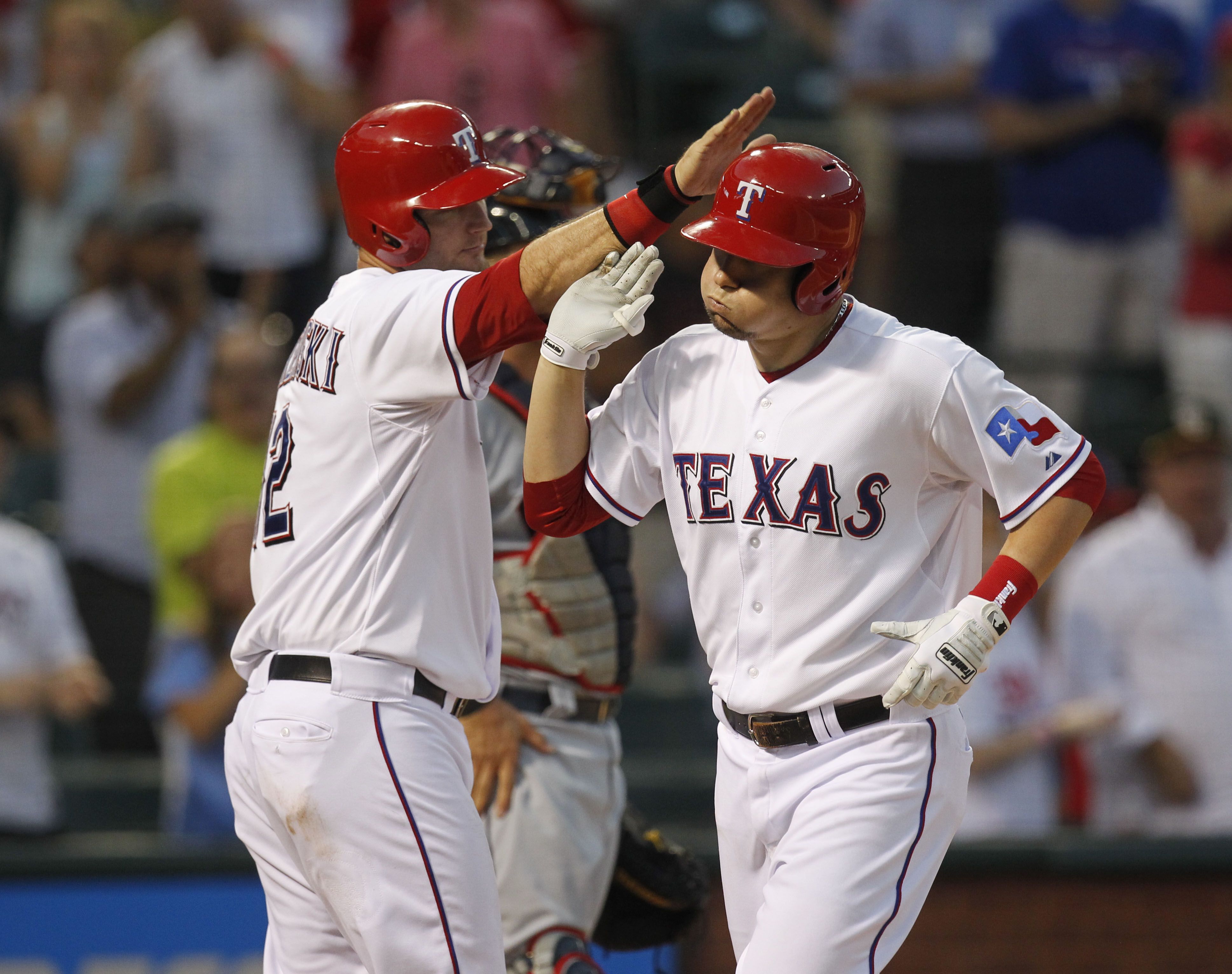 Joe Nathan and A. J. Pierzynski with the 2013 Rangers -- from