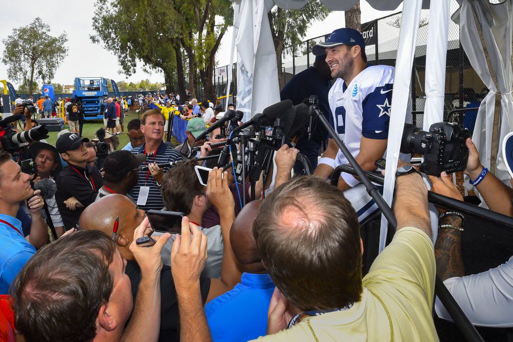 Jon Machota on X: Tony Romo's been wearing the blank hat b/c he's not  sponsored by anyone, doesn't feel like giving away free publicity   / X