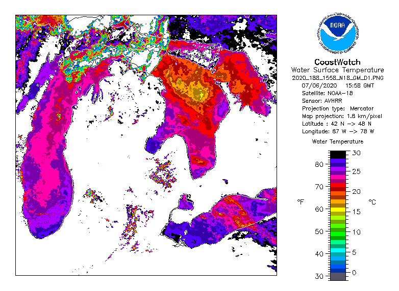 Great Lakes water temperatures warming off the charts; Some spots over 80  degrees 