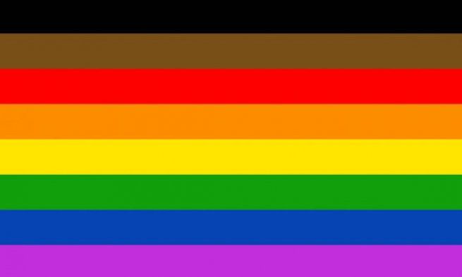 new gay pride flag with black fist