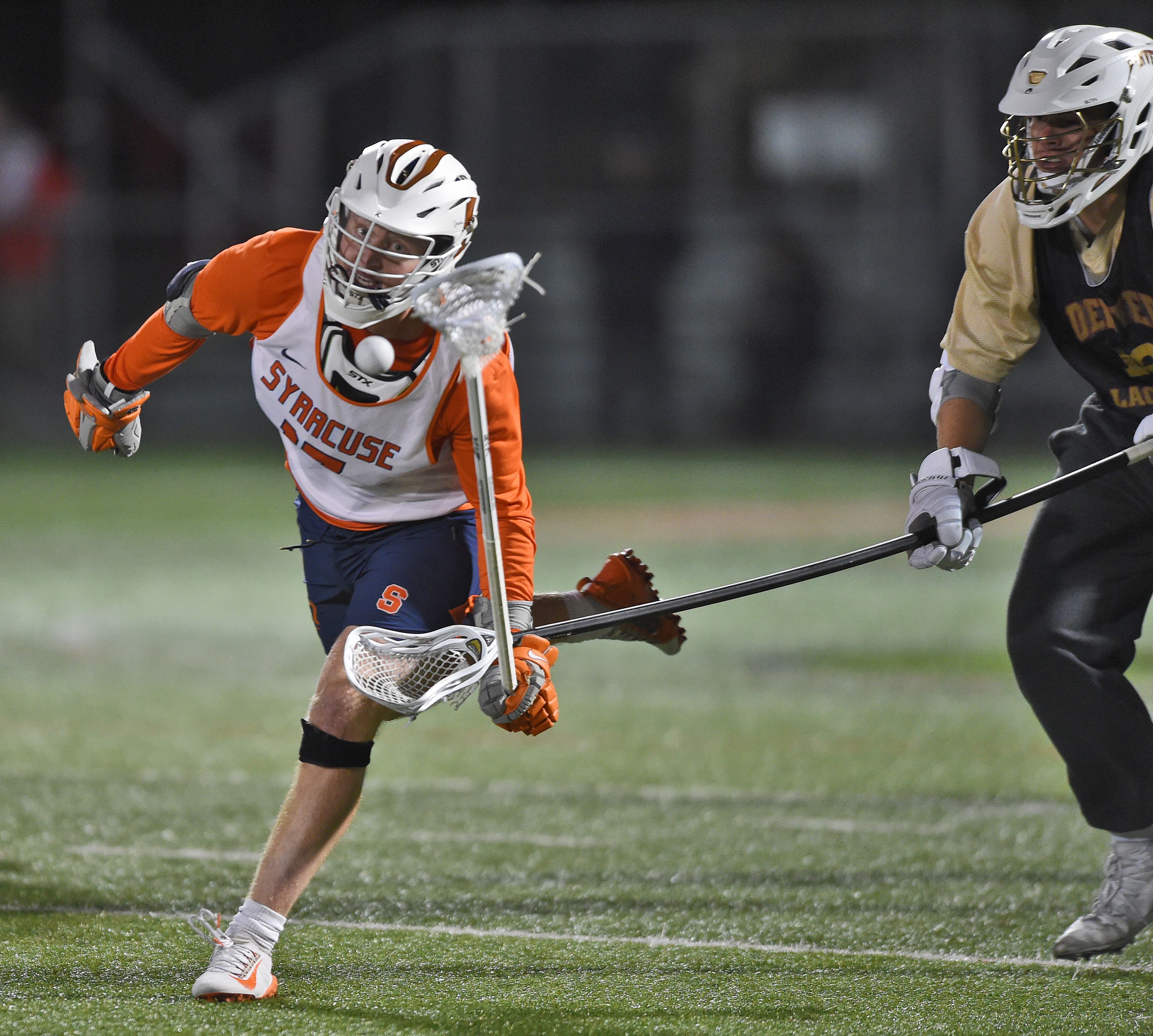 Syracuse University vs. Denver in a college lacrosse fall scrimmage at SUNY  Cortland 