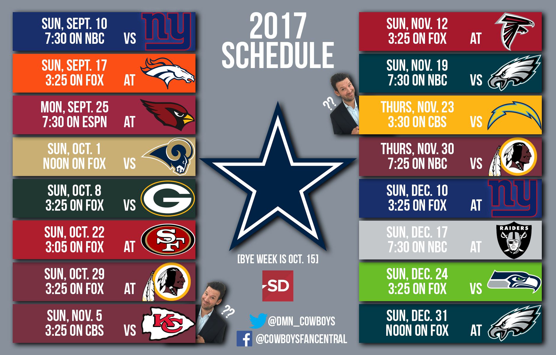 Dallas Cowboys Schedule 2016-17  Dallas cowboys schedule, Dallas