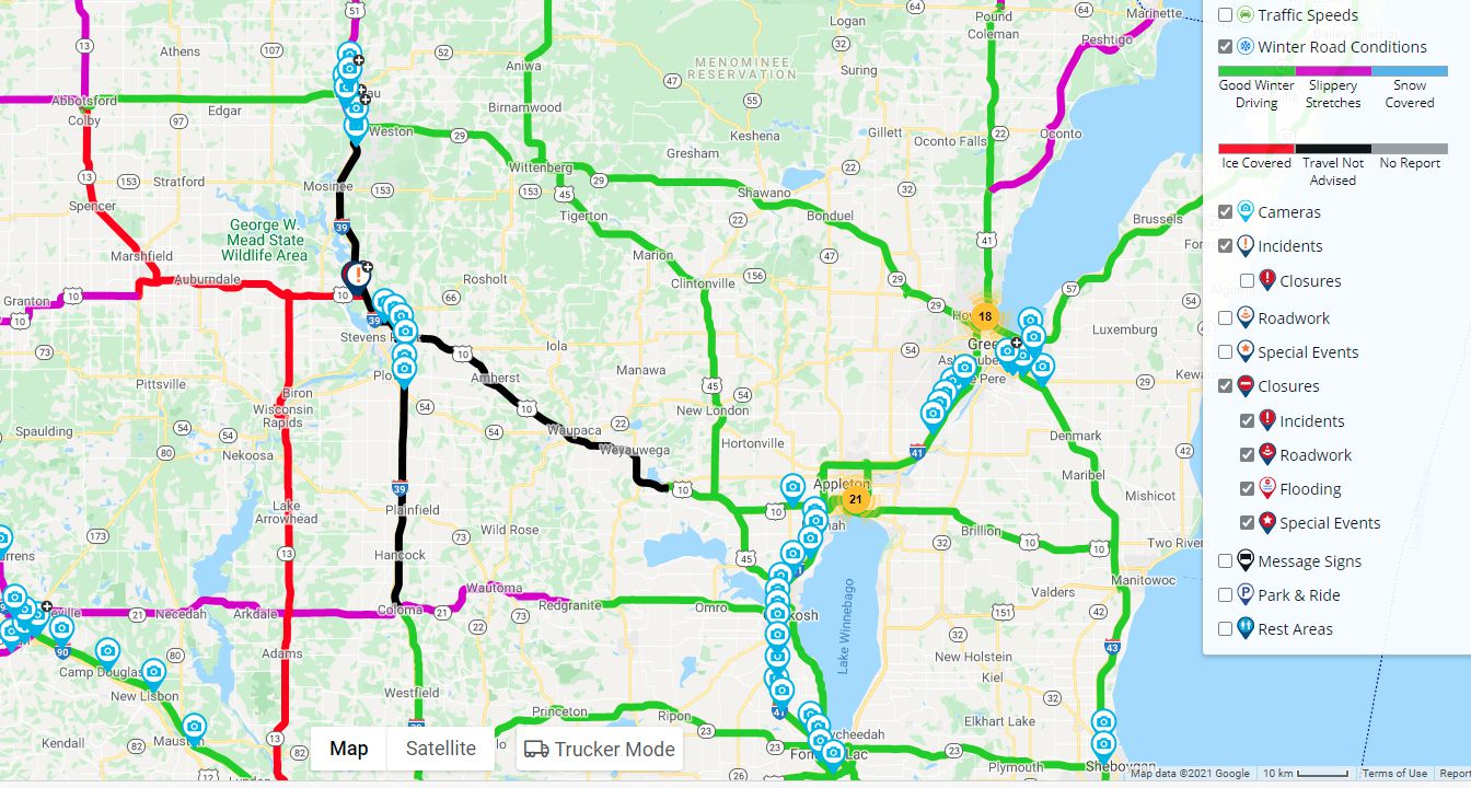 Wi Dot Road Conditions Map Travel Not Advised Thursday For Portions Of Central Wisconsin