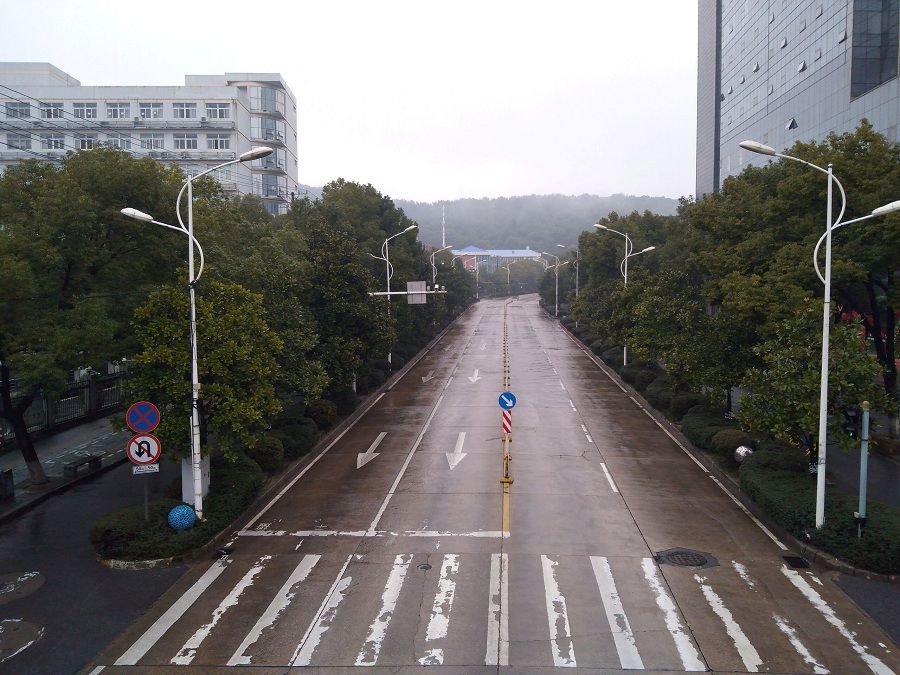 An empty street is seen in Wuhan