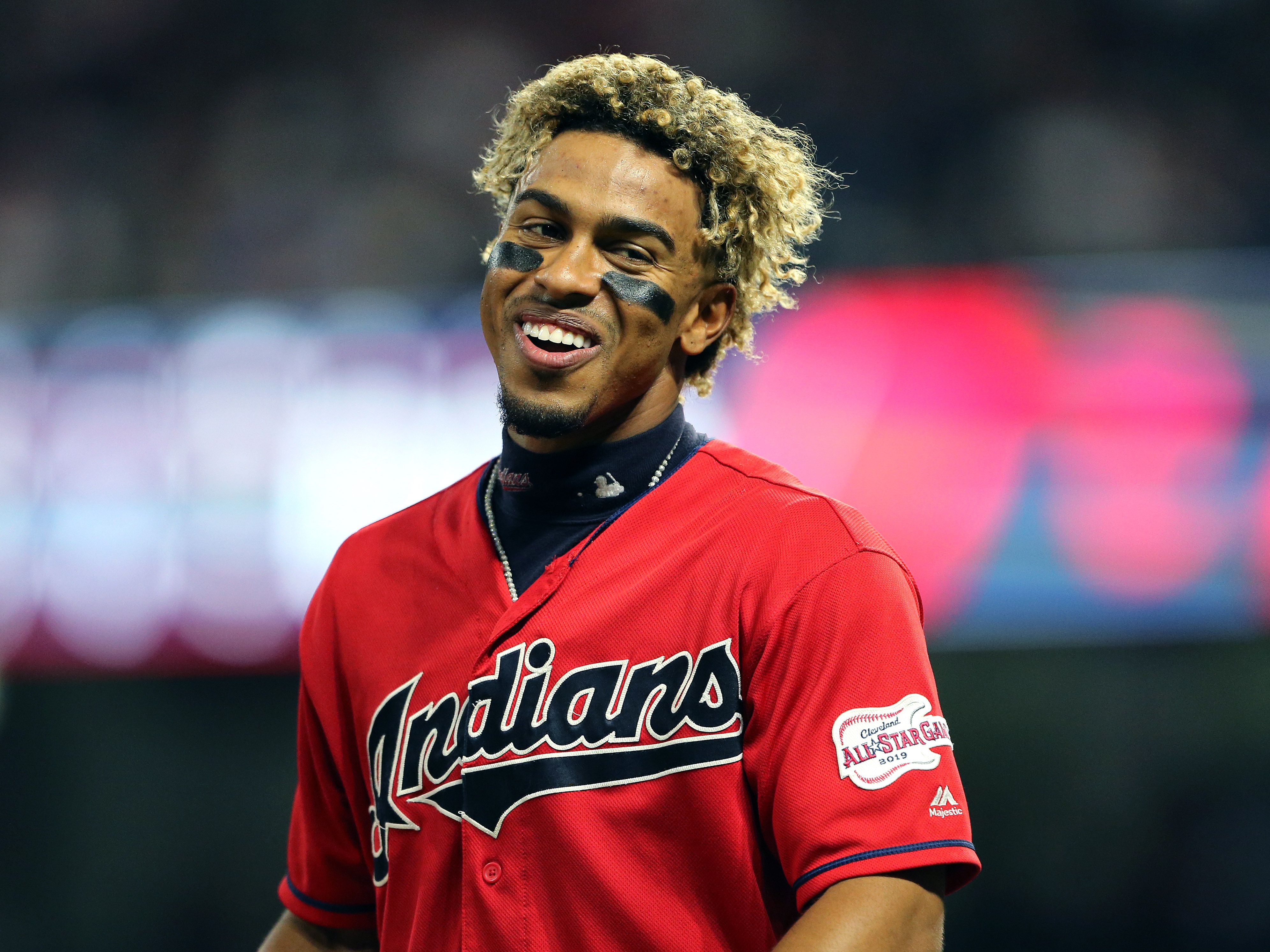 Cleveland Indians Francisco Lindor with new haircut, before the game  against the Kansas City Royals at Progressive…