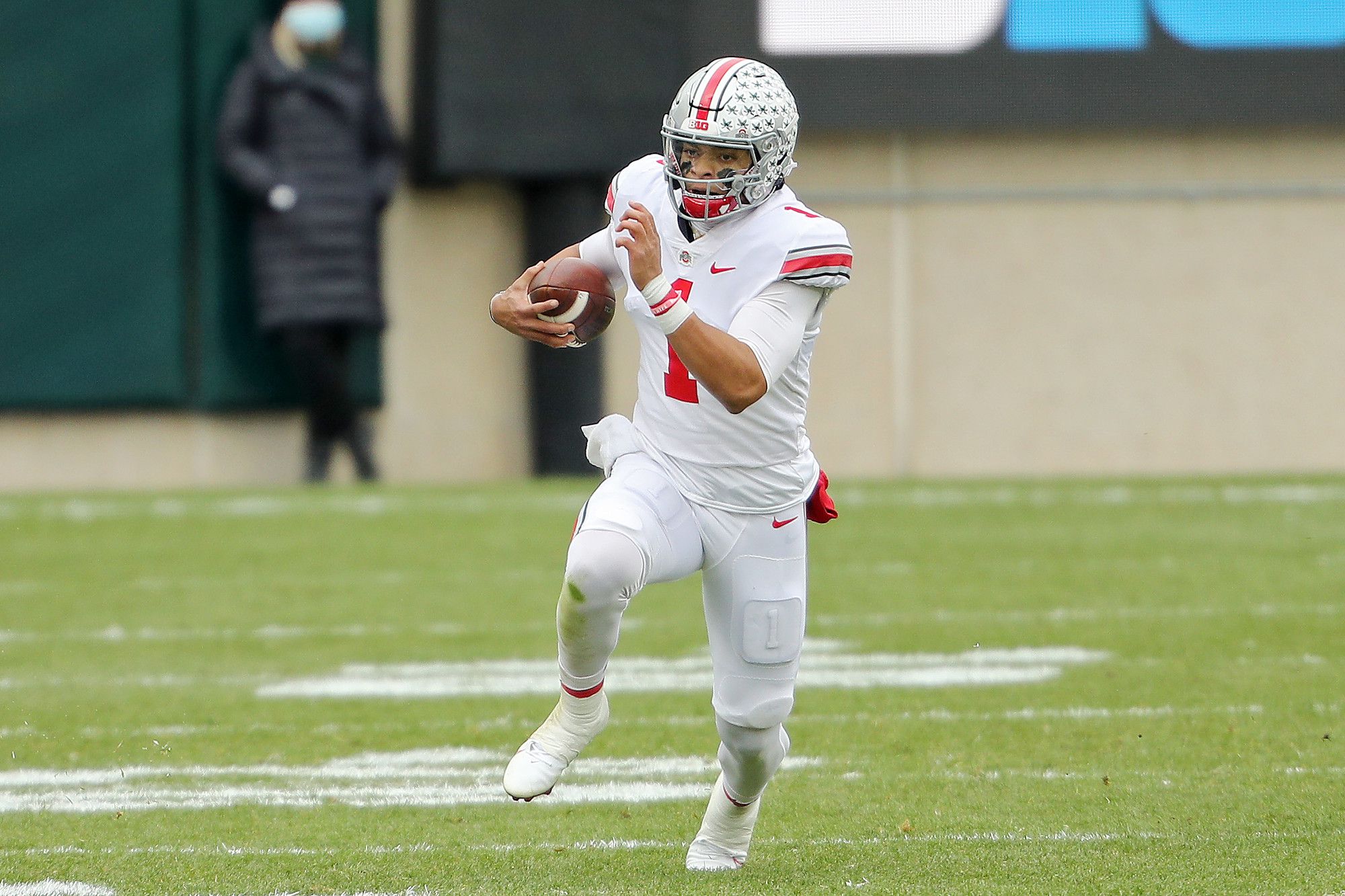 Ohio State QB Justin Fields Not Talking About His Knee Today - The