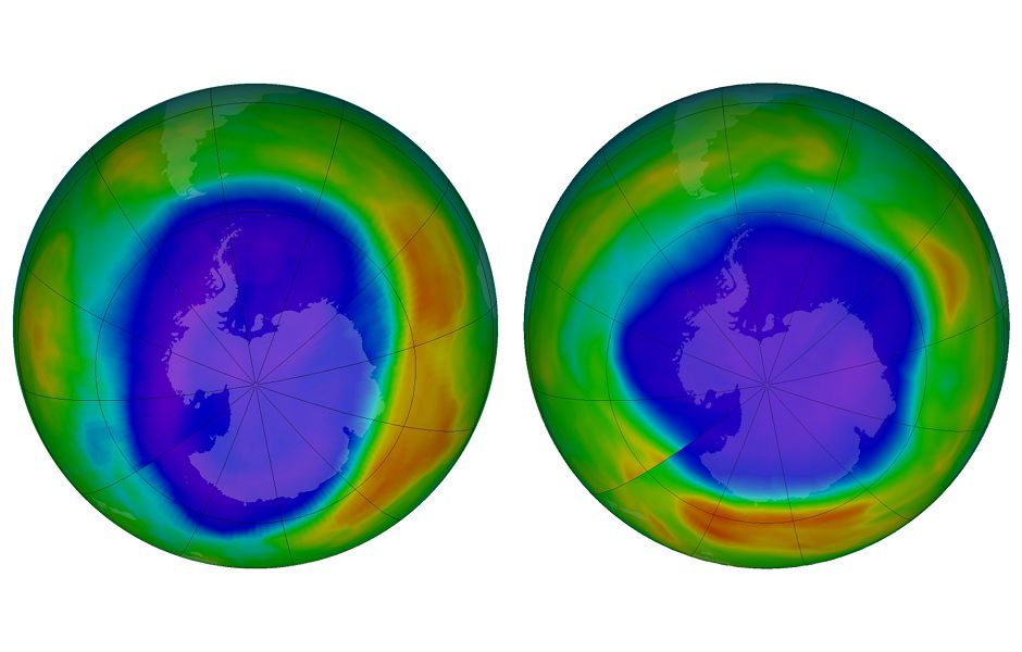 This combination of images made available by NASA shows areas of low