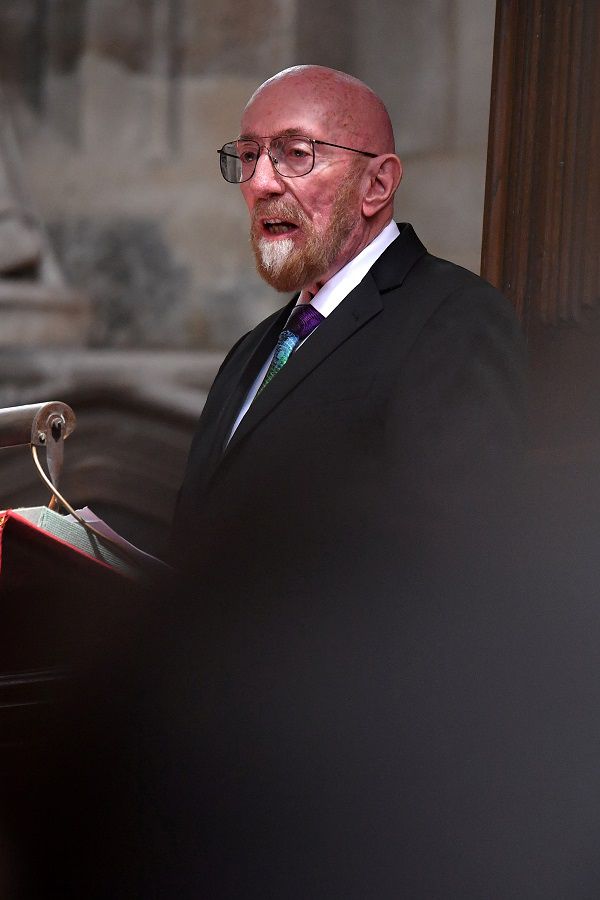 American theoretical physicist and Nobel laureate, Kip Thorne speaks at a memorial service for British scientist Stephen Hawking during which his ashes will be buried in the nave of the Abbey church, at Westminster Abbey, in London