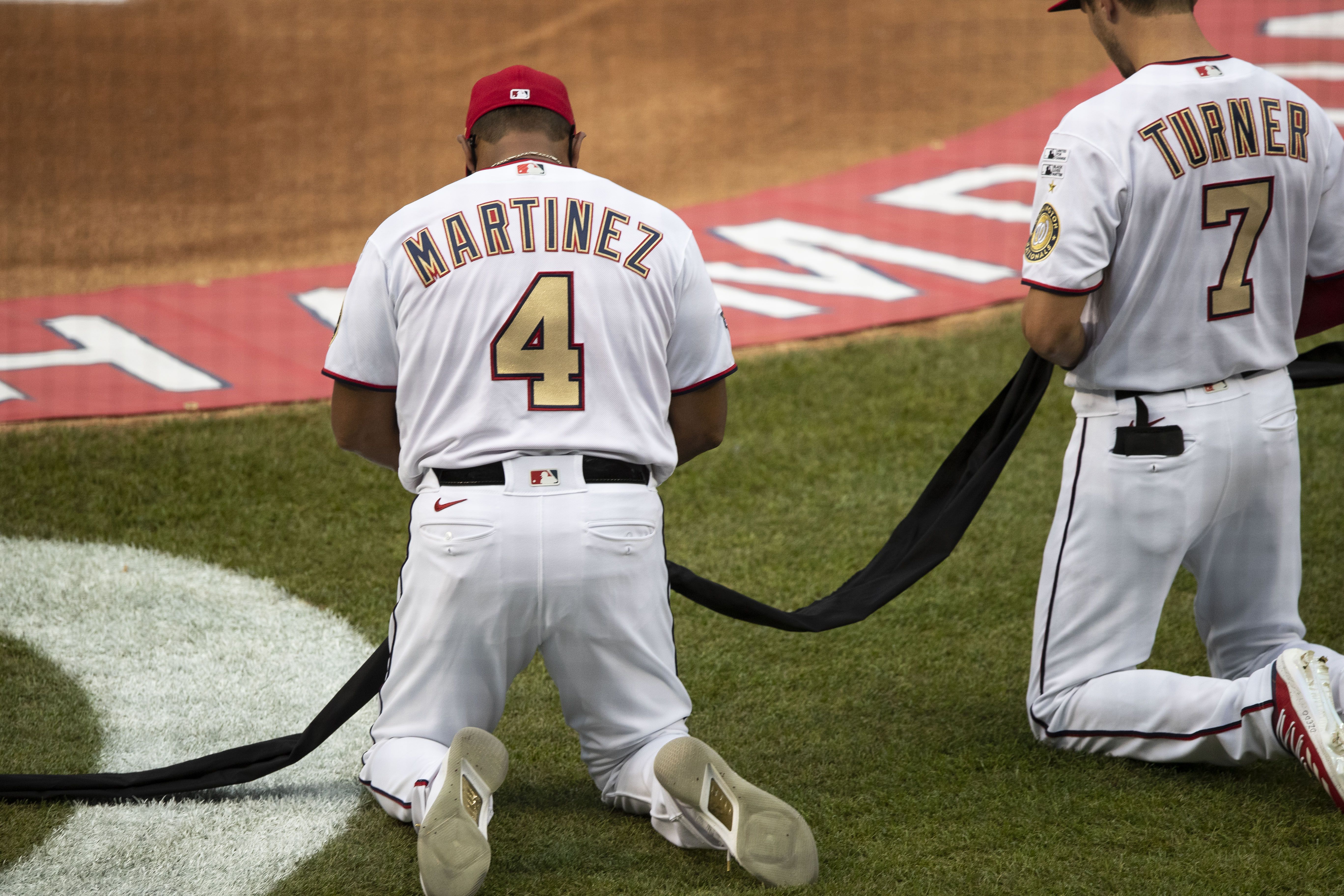 VIDEO: All the Yankees and Nationals players and coaches kneel before  anthem in Black Lives Matter salute