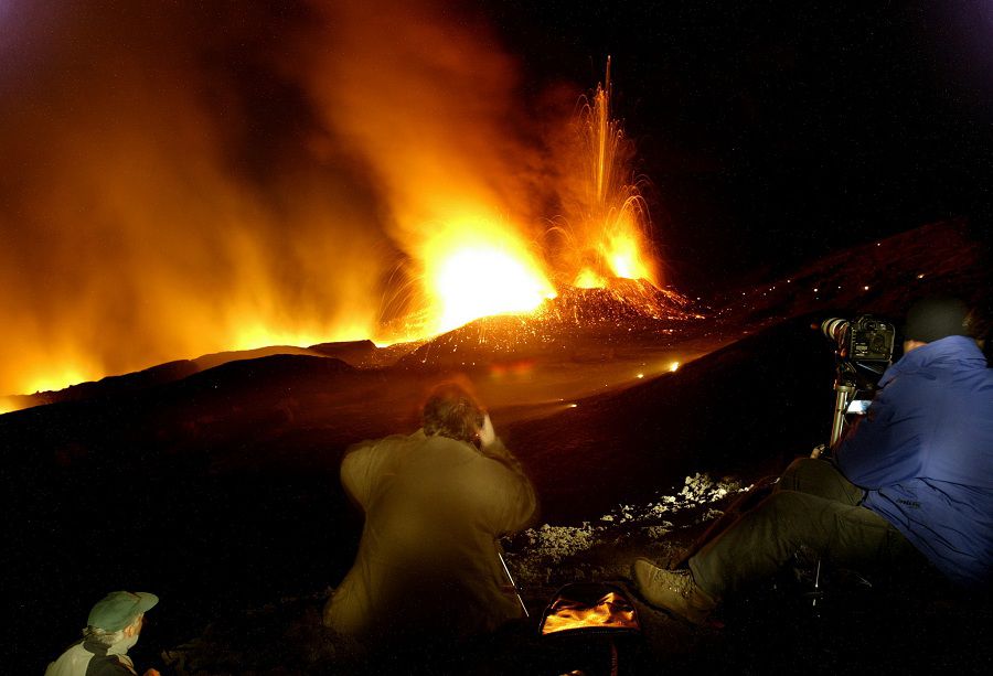 PHOTOGRAPHERS AT MOUNT ETNA VOLCANO IN LINGUAGLOSSA.