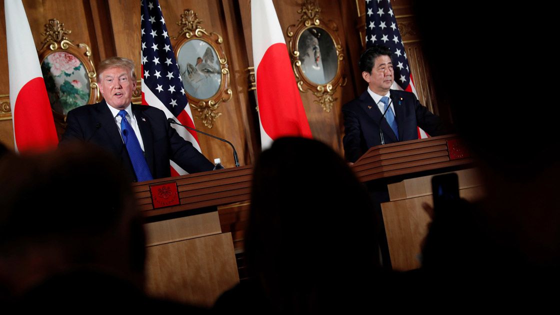 Trump meets with Abe at Akasaka Palace in Japan