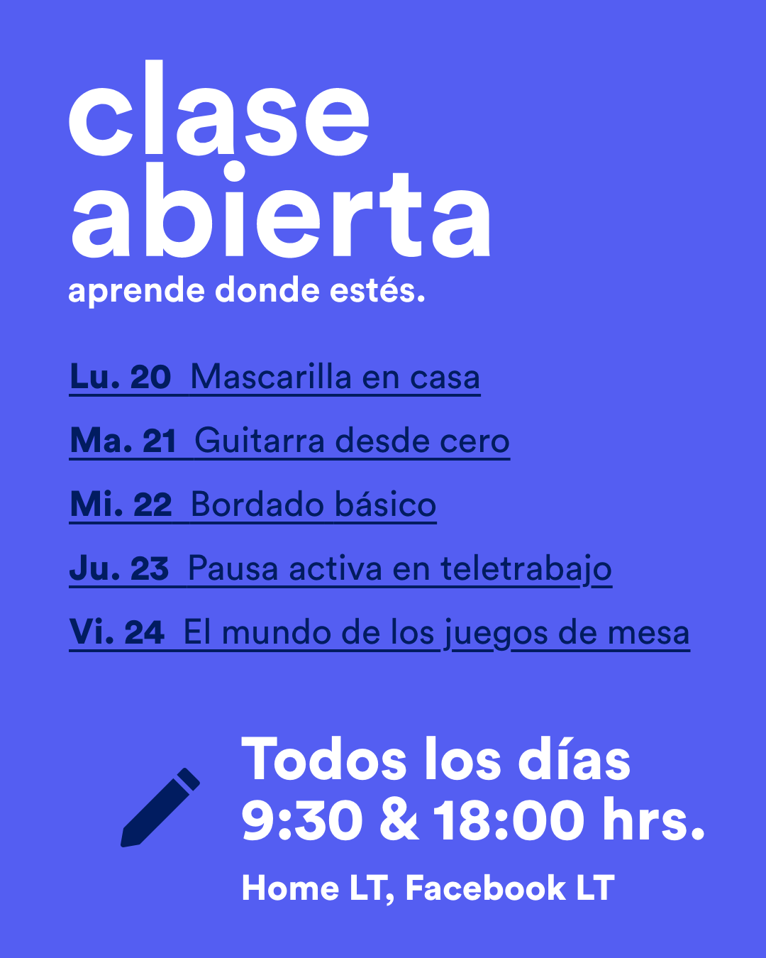 Calendario Clase Abierta semana 1