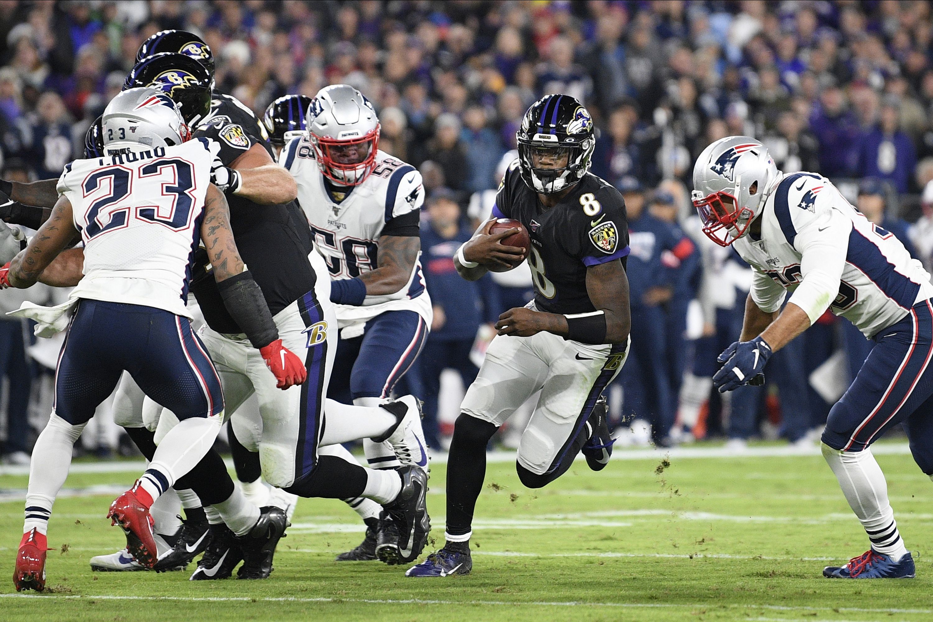 Cam Newton helps Patriots beat Ravens in rain and wind