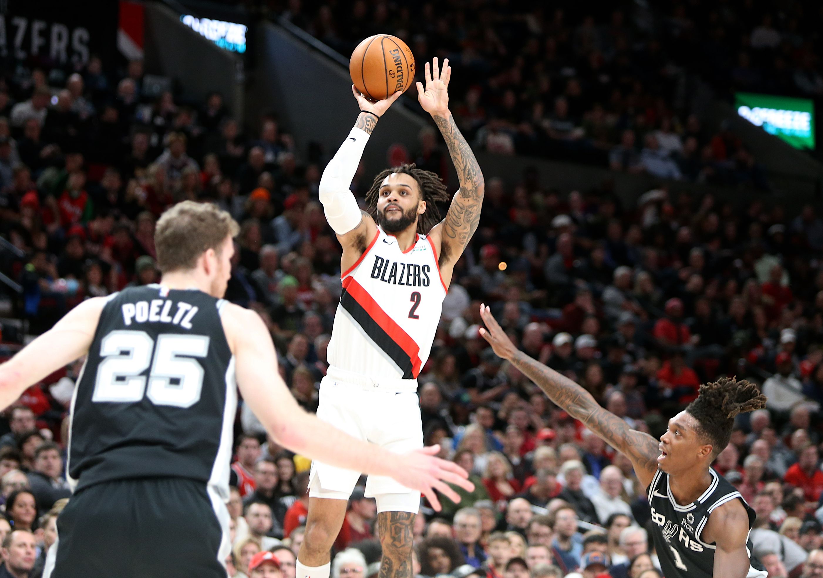 Gary Trent Jr. Portland Trail Blazers Unsigned White Jersey Dribbling  Photograph