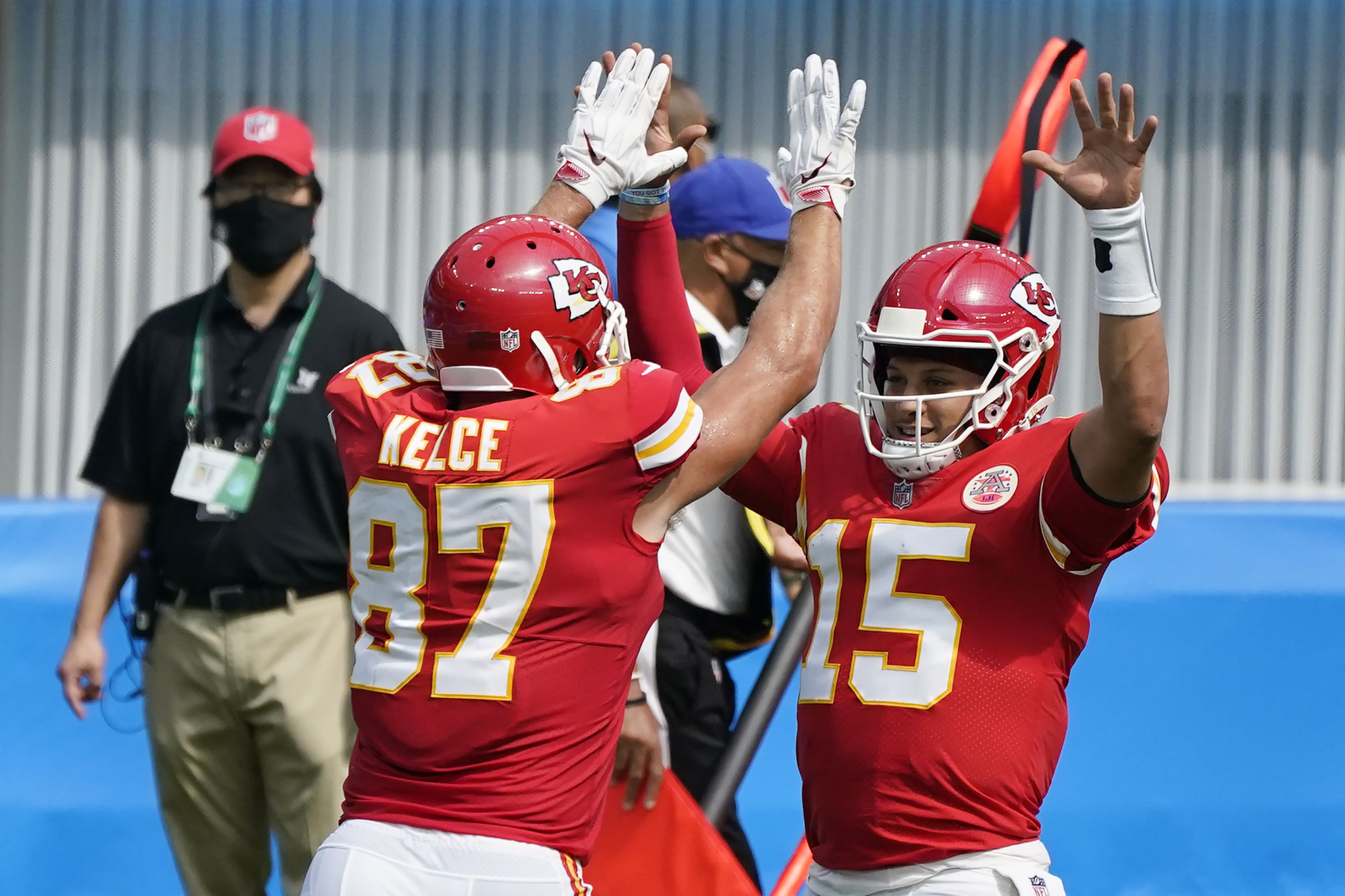 Kansas City Chiefs place kicker Harrison Butker celebrates after